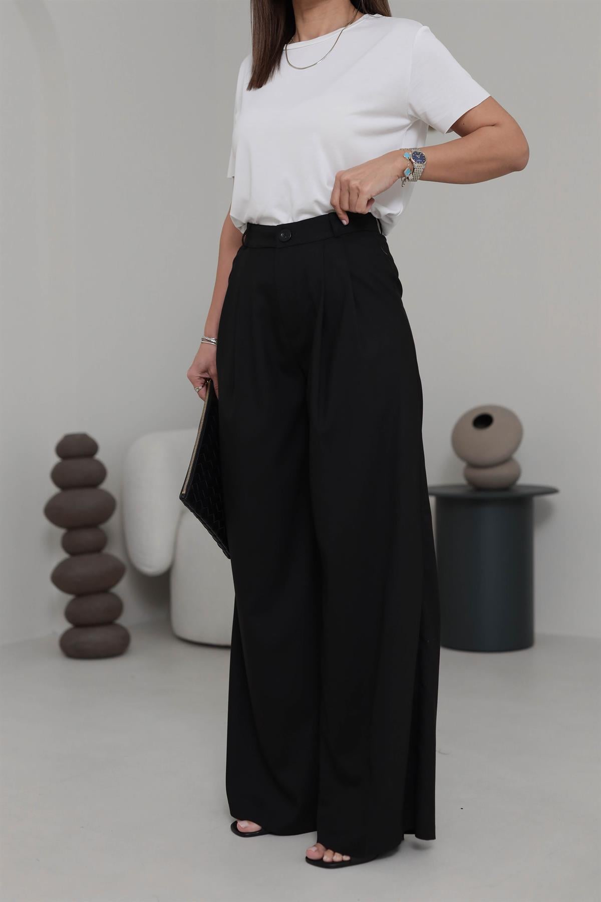 0997 Pensli Palazzo Pantolon SİYAH