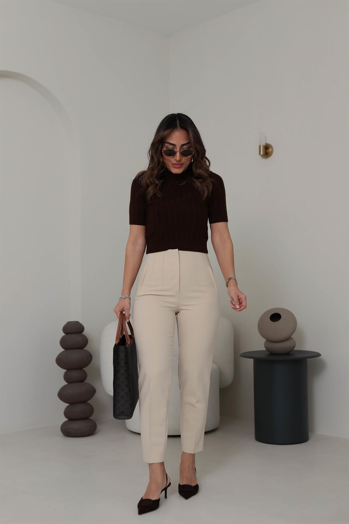 U5113-K Önü Flotalı Kumaş Pantolon AÇIK BEJ