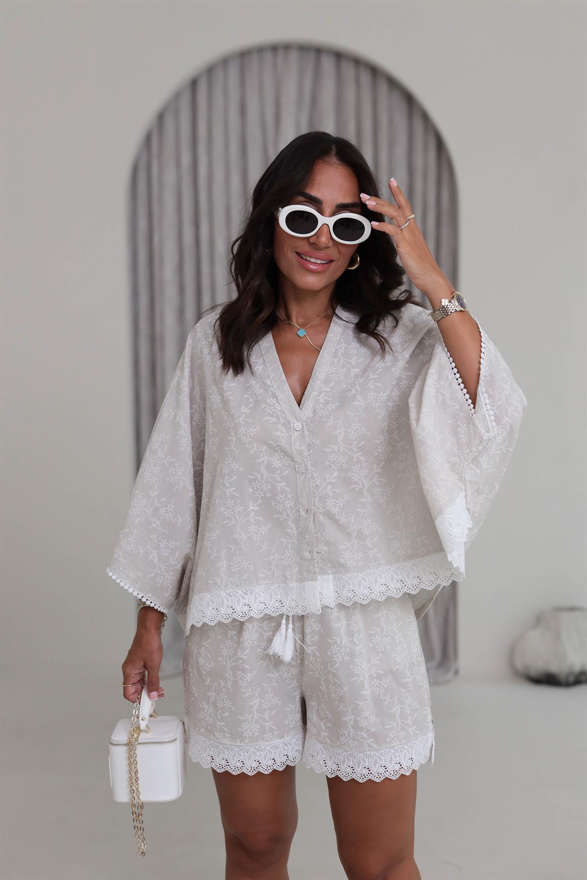 8773-Y İthal Fistolu Şortlu Rahat Takım BEJ