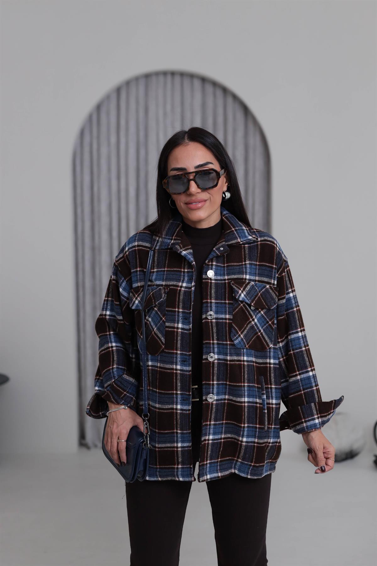 6055 Ekose Ceket Gömlek ACI KAHVE