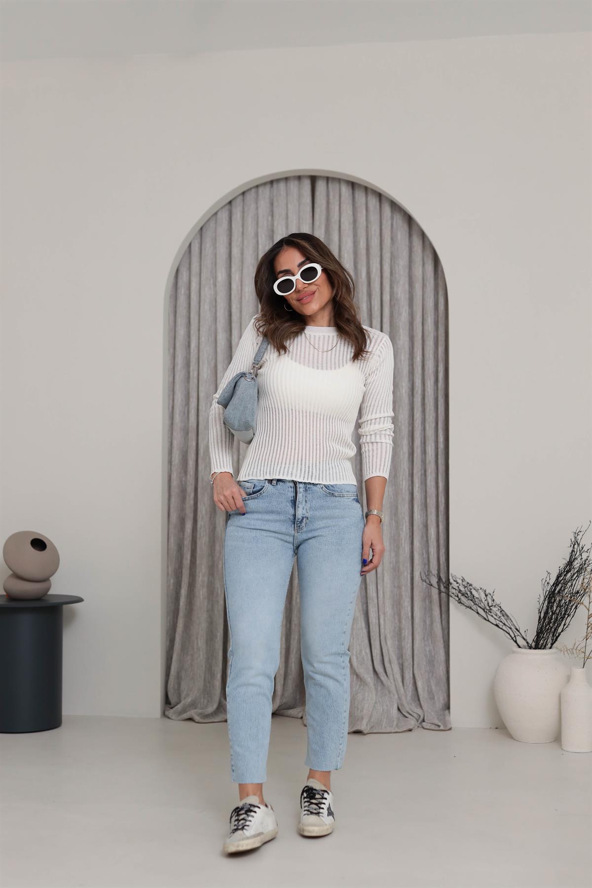 ZA Lazer Kesikli Boyfit Jean BUZ MAVİ