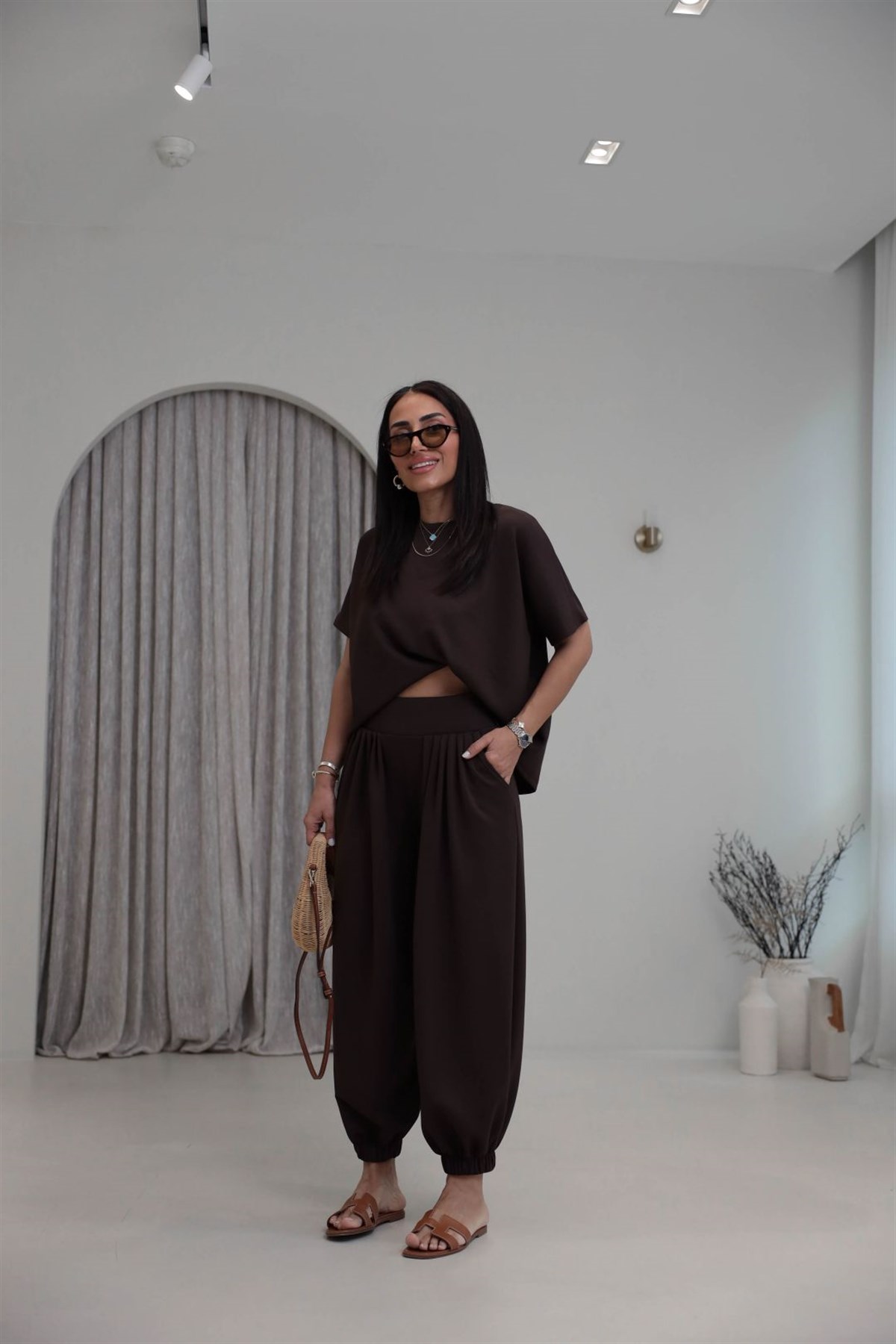 1941 Modal Kumaş Tshirt ve Şalvar Pantolon Takım KAHVE