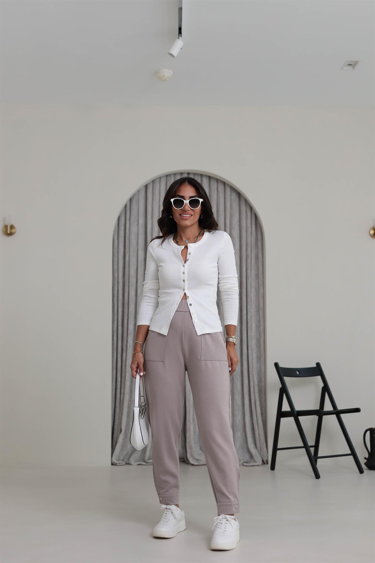 4591 Paçası Düğme Detaylı Cepli Modal Pantolon VİZON