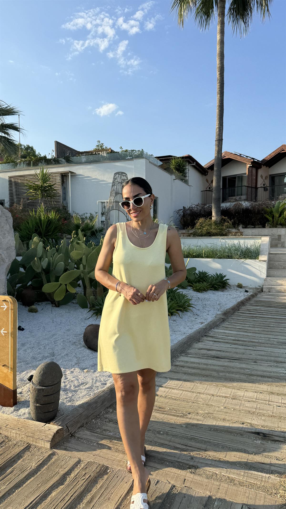 6508 Askılı Modal Elbise SARI