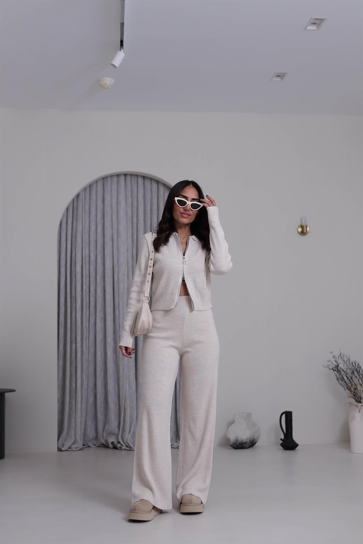 0063 Çift Yön Fermuarlı Polo Yaka Triko Takım TAŞ