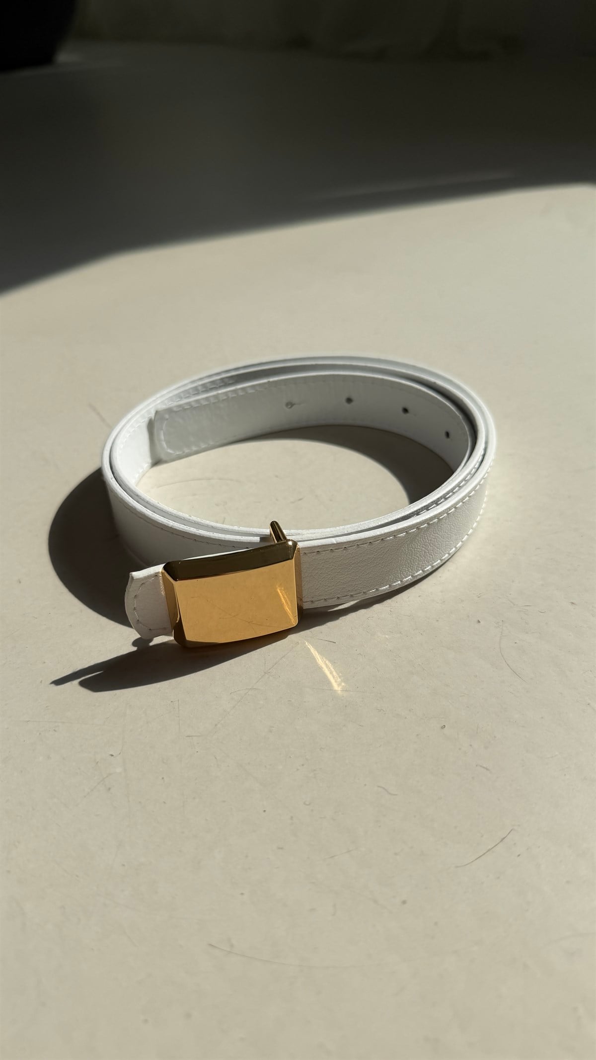 2622 Mini Kare Tokalı Kemer BEYAZ-GOLD