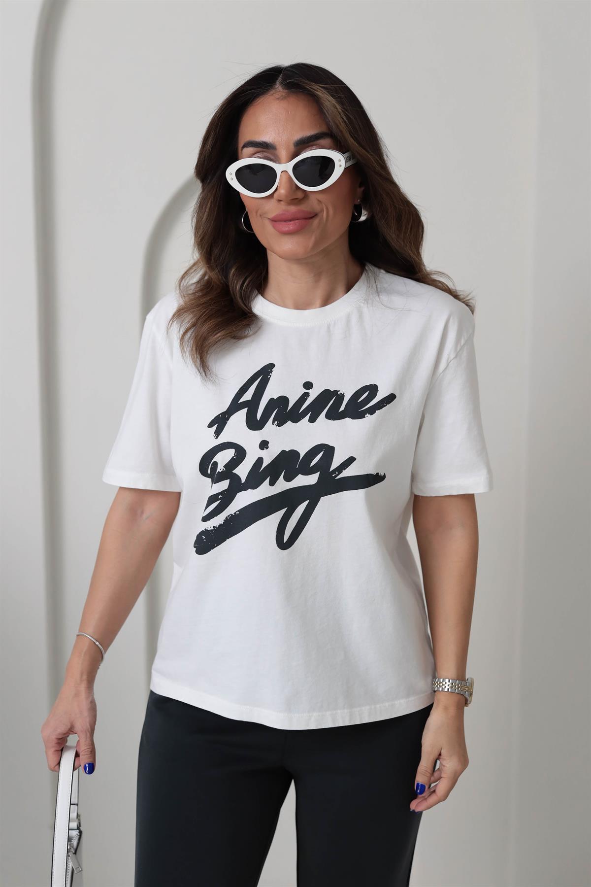 1008 Yazı Detaylı Pamuklu Tshirt EKRU