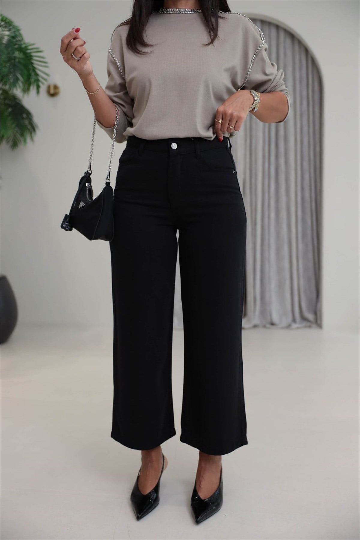 1027 Culotte Tencel Kumaş Pantolon SİYAH