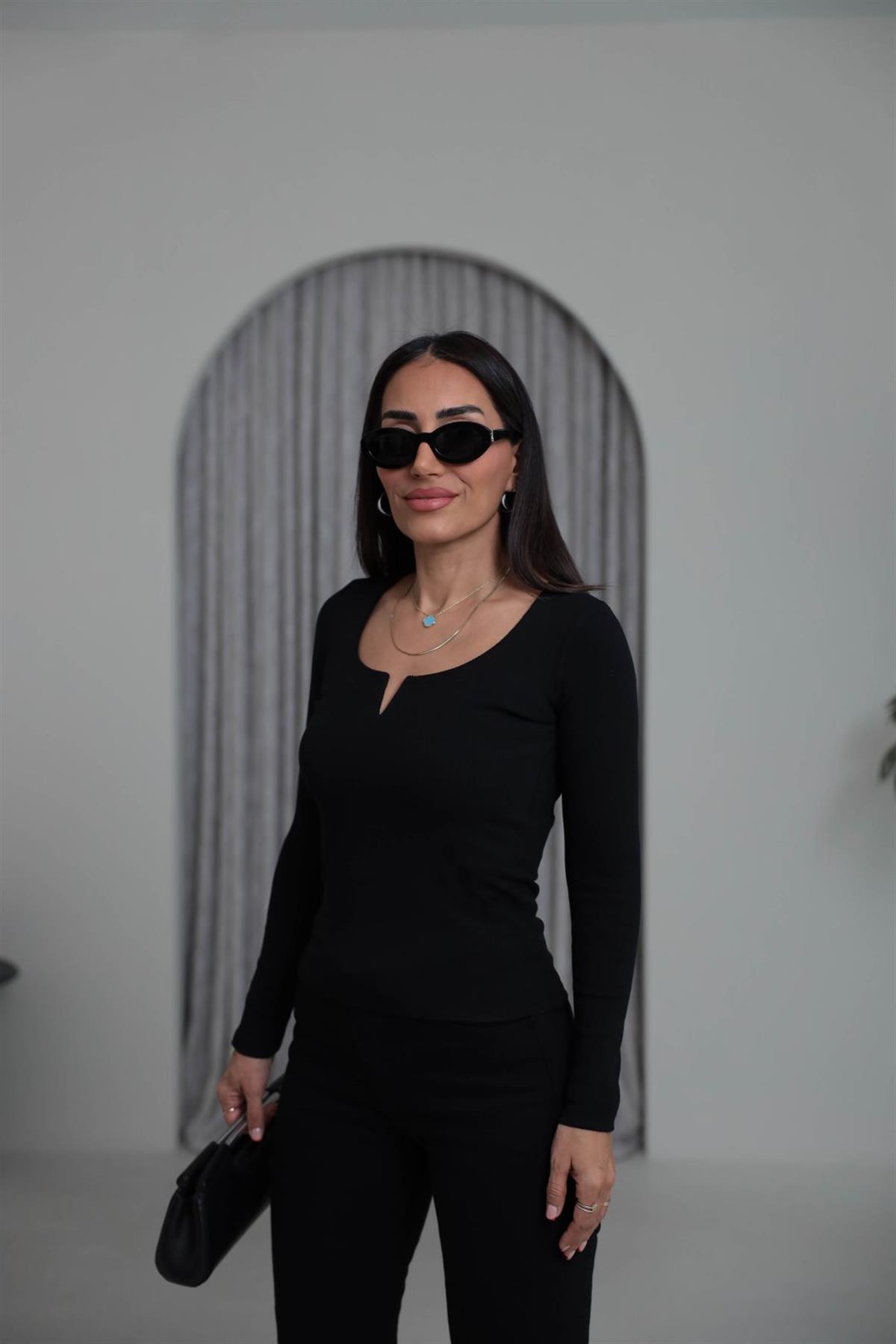 2260K Damla Yaka Pamuklu Bluz SİYAH