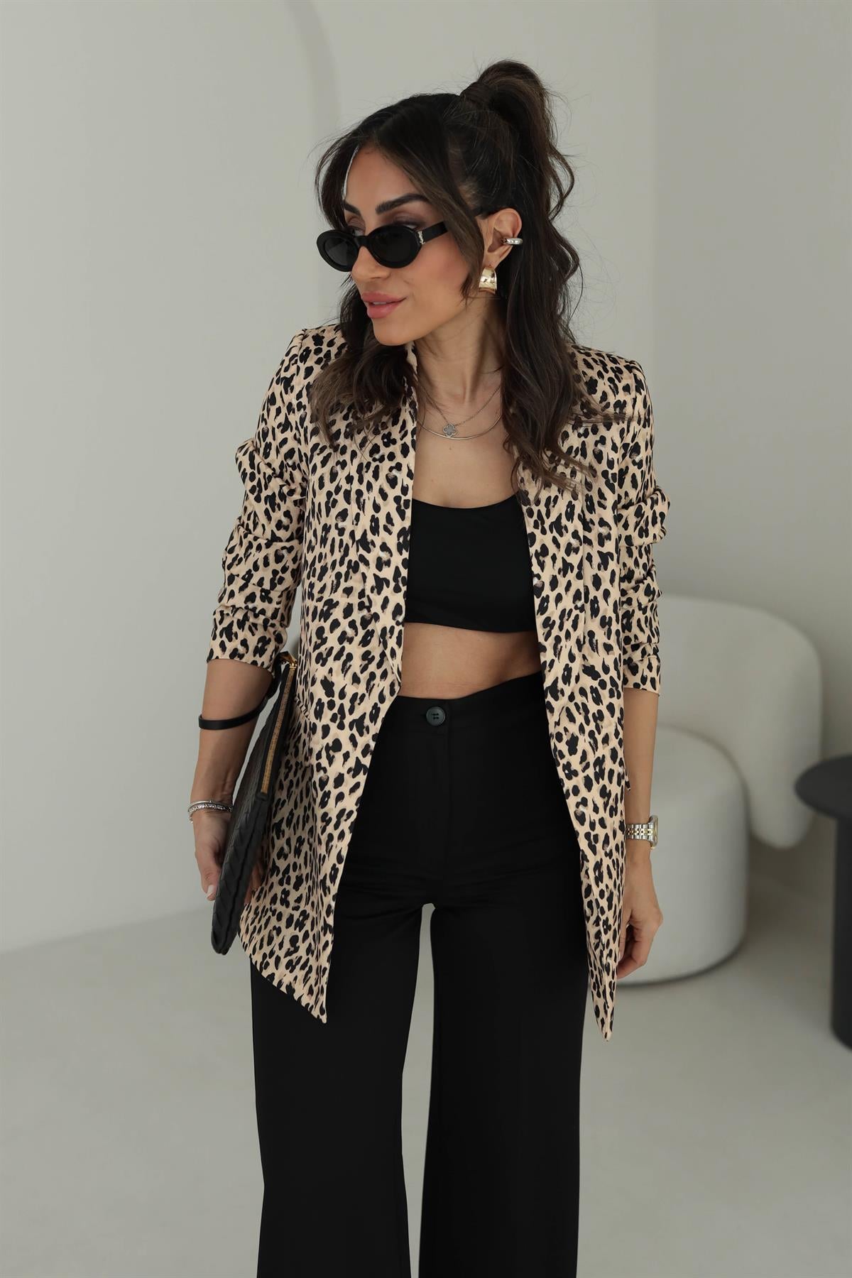 9206 Şal Yaka Leopar Ceket LEOPAR