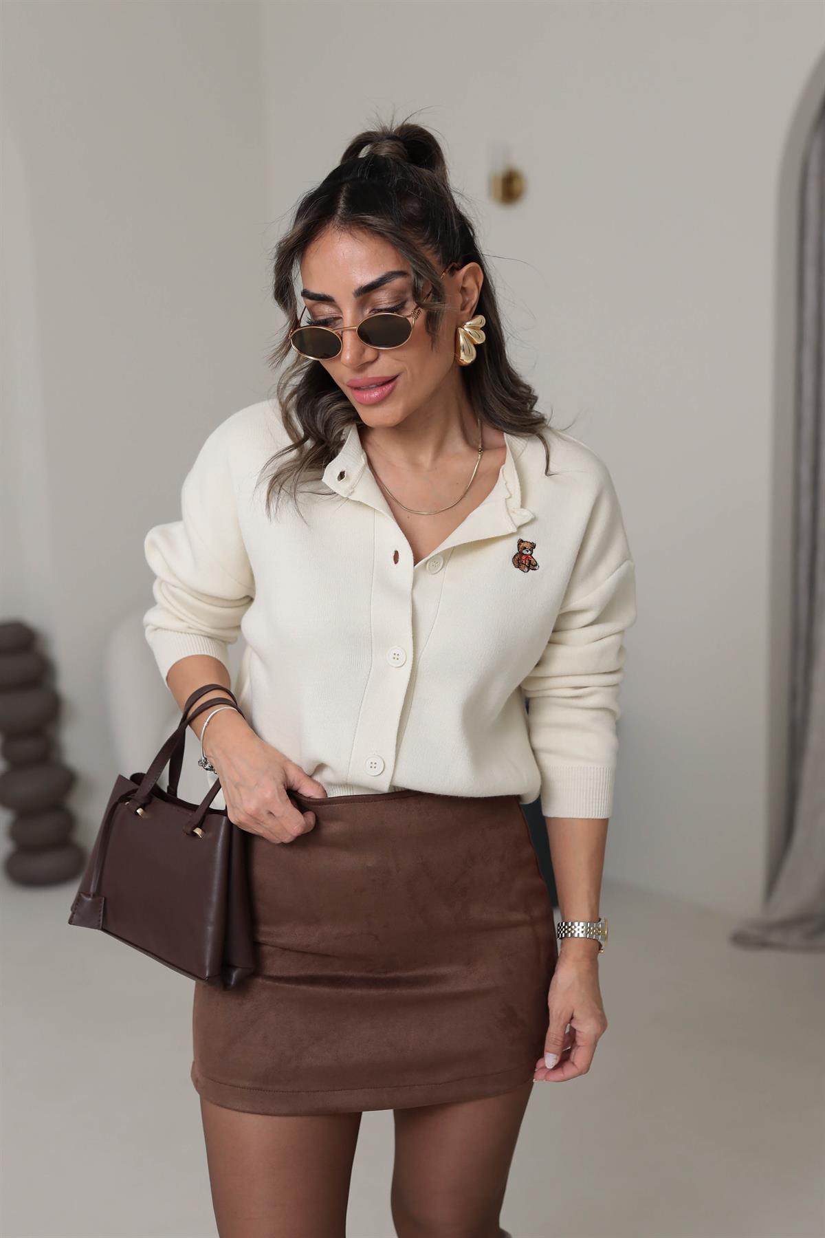 9007 Suet Kısa Etek KAHVE