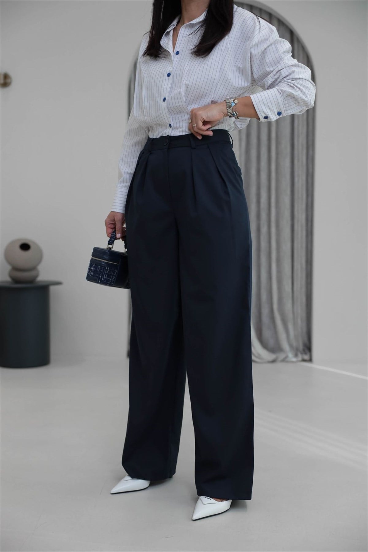 2079 Çift Pileli Bol Paça Pantolon LACİVERT