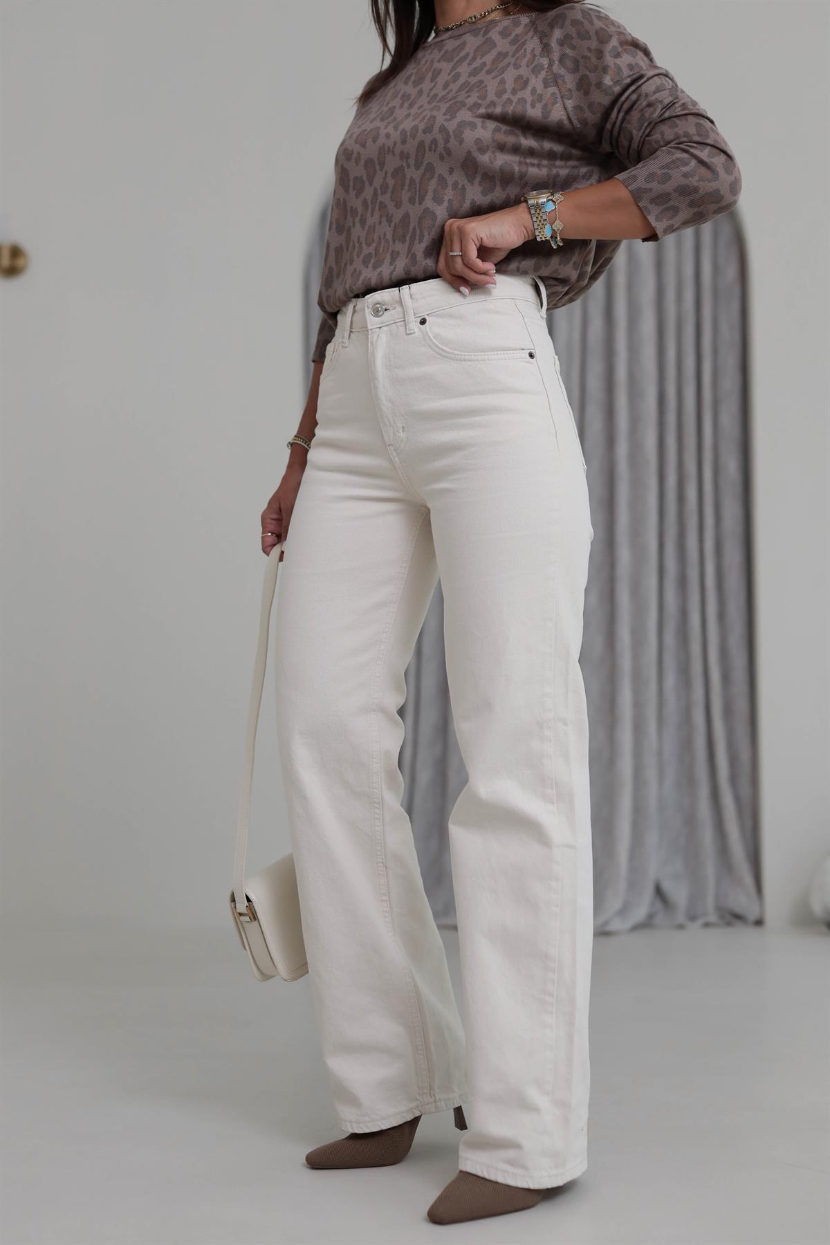 1852 Yüksek Bel Wide Leg Jean KREM