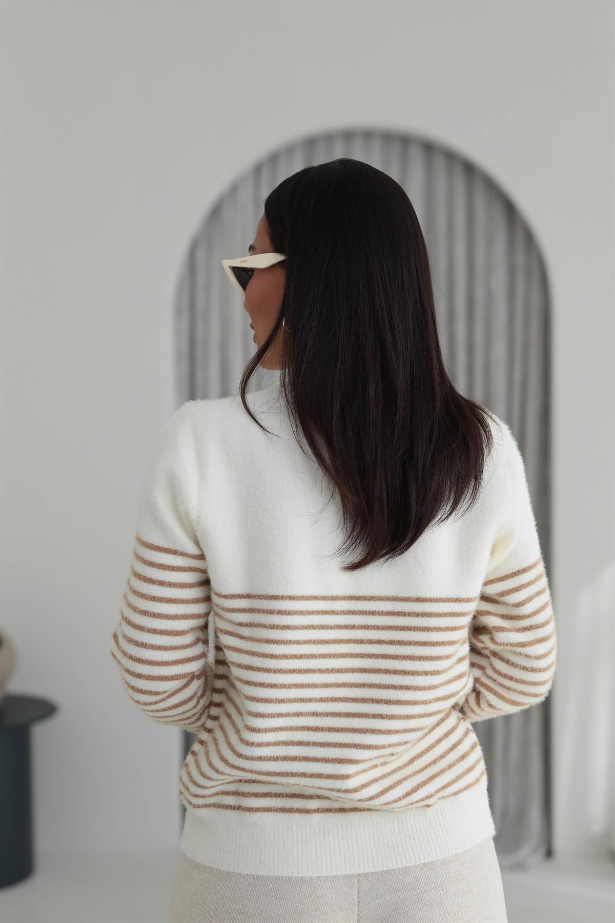 4817 Amour Çizgili Angora Kazak CAMEL