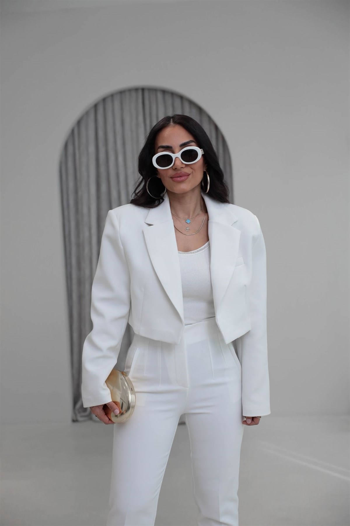 9704 Vatkalı Kısa Ceket EKRU