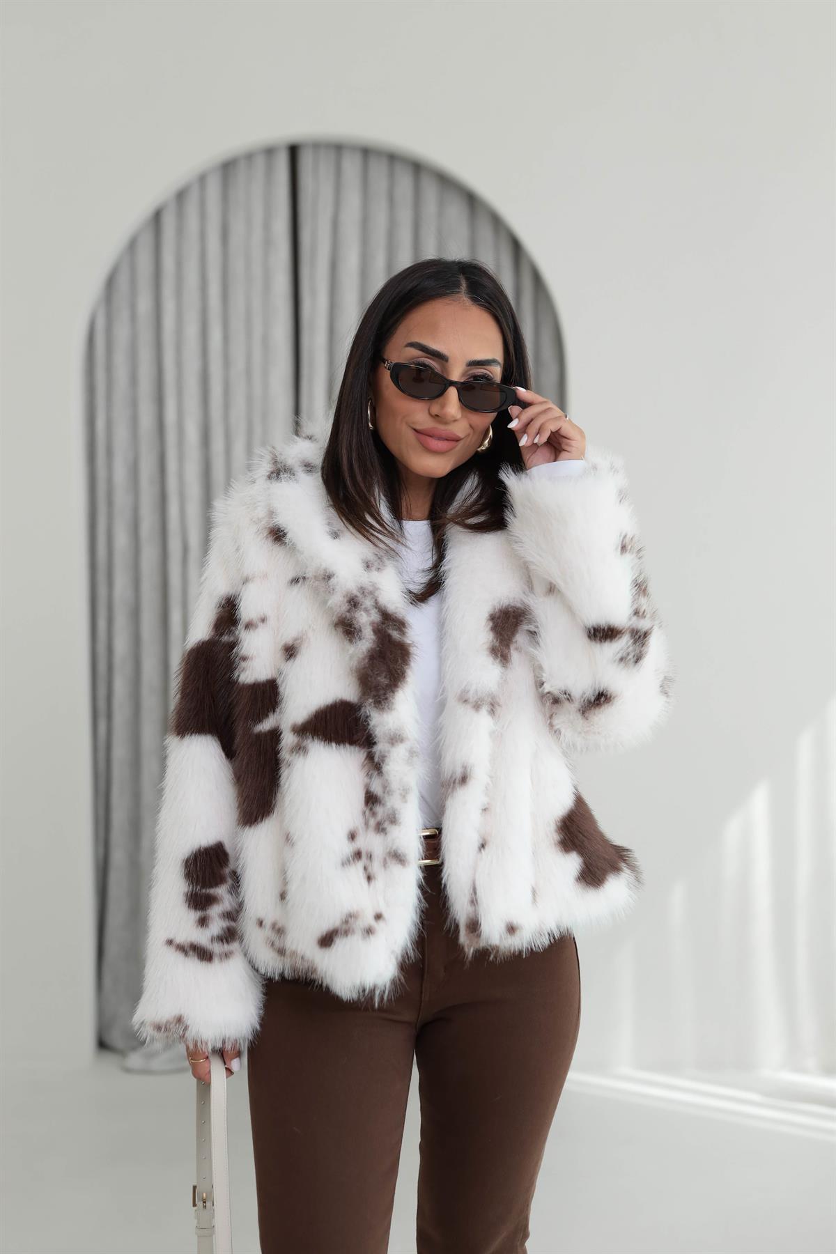 7606 Desenli Kürk Mont KAHVE