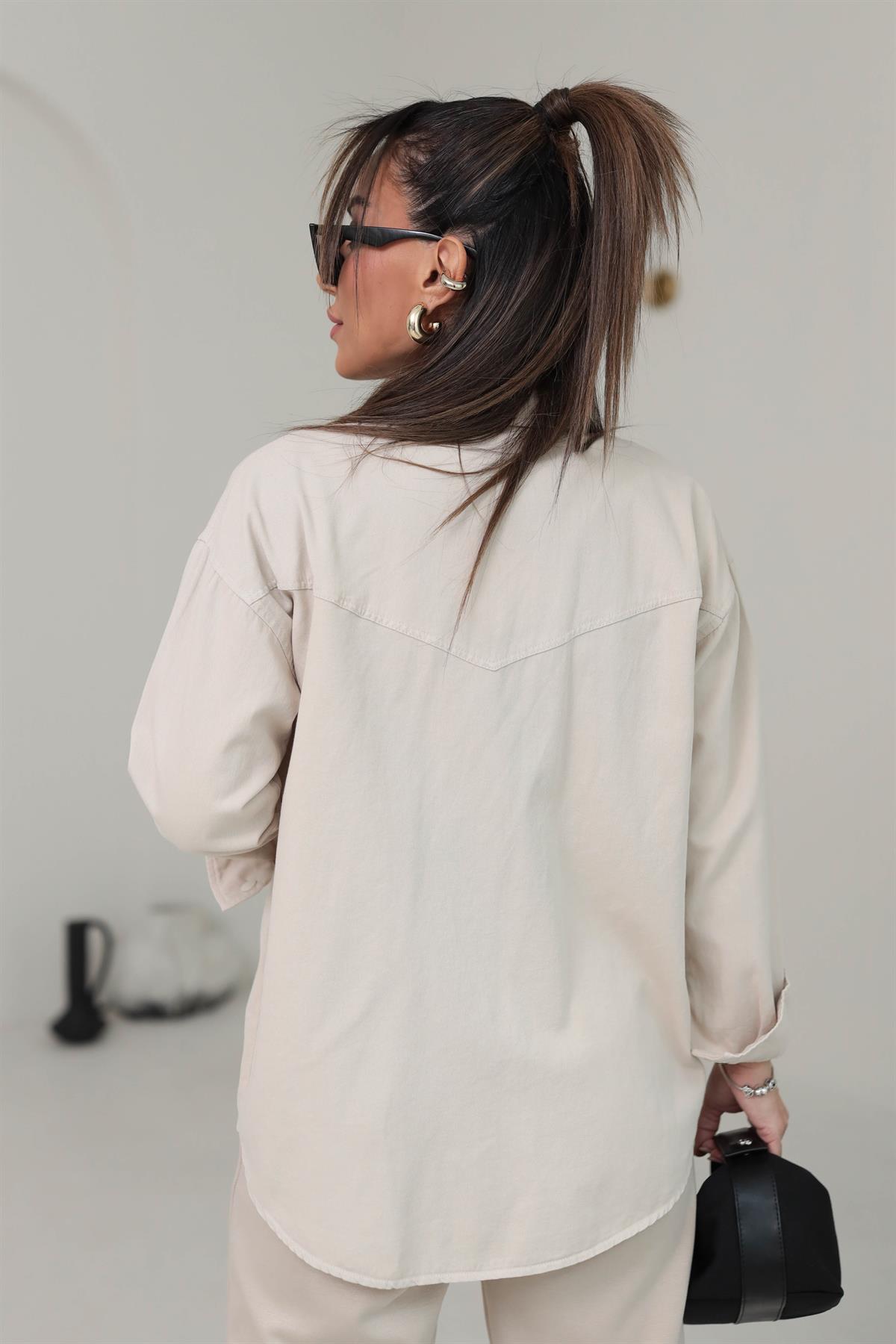 1344 Cep Kapaklı Gabardin Gömlek TAŞ