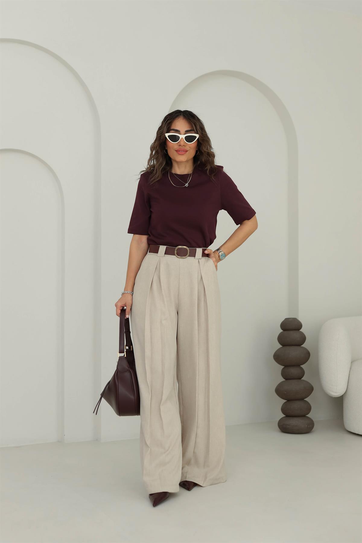 1134 Vatkalı Kalın Dokulu Tshirt BORDO