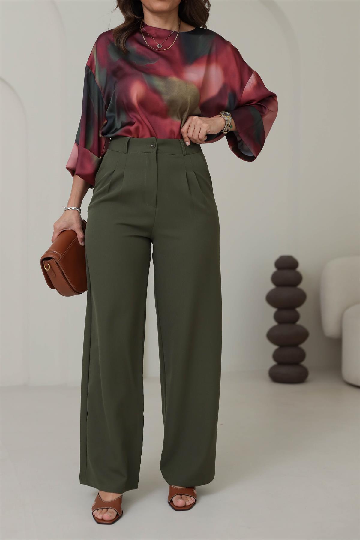 2300 Palazzo Pantolon HAKİ YEŞİL