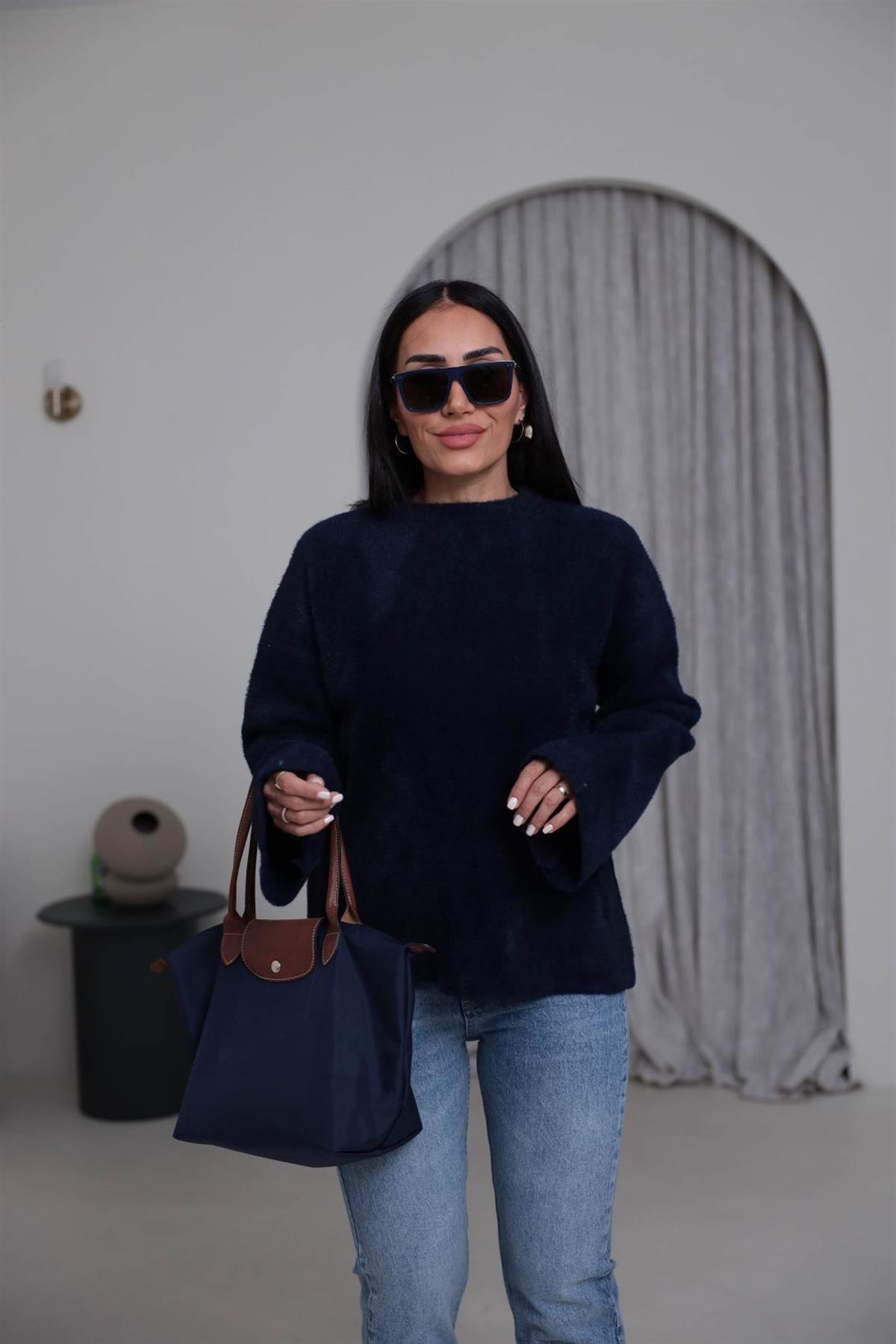 5256 Bisiklet Yaka Angora Triko LACİVERT