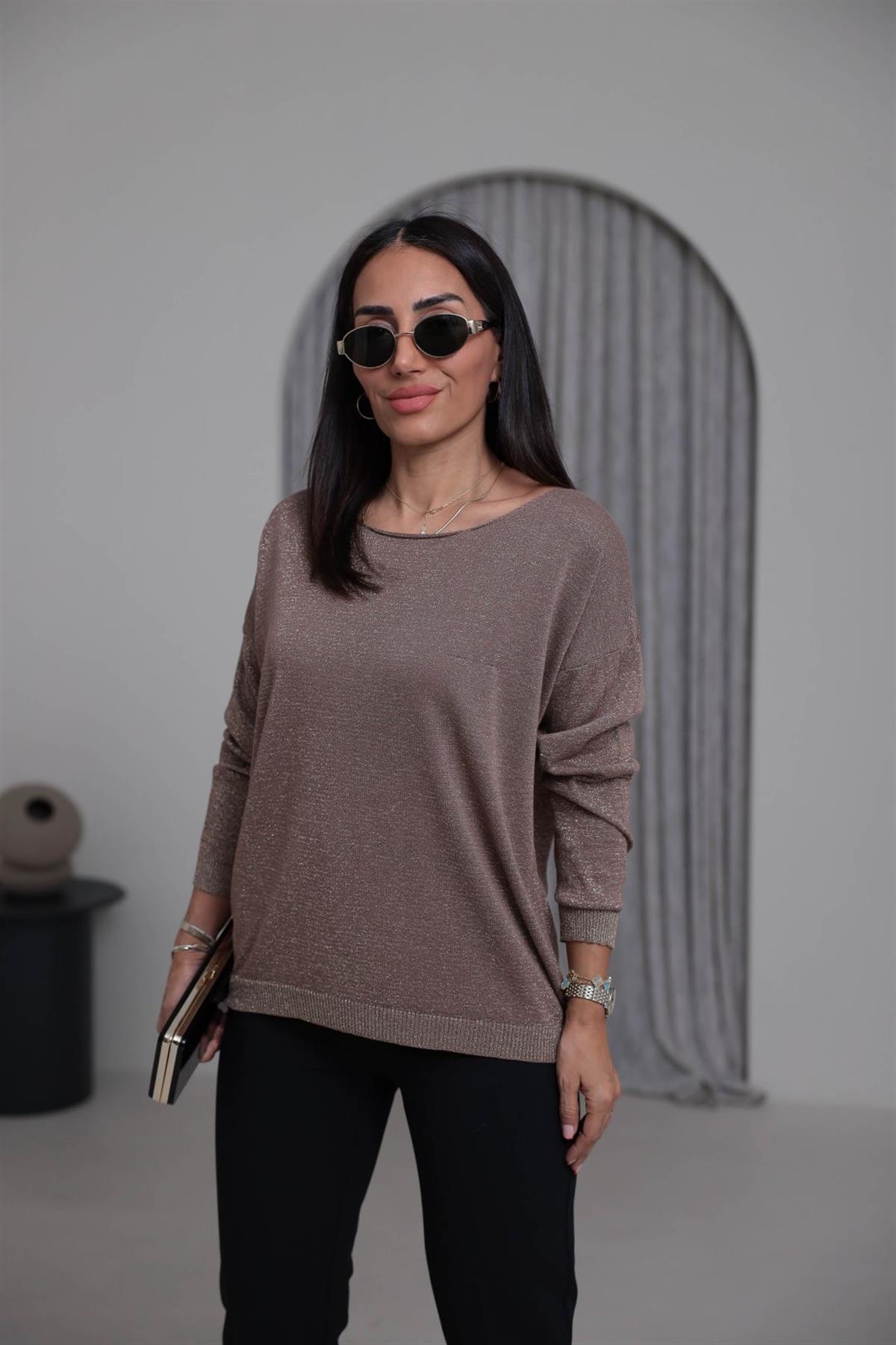 Kayık Yaka Simli Bluz GOLD