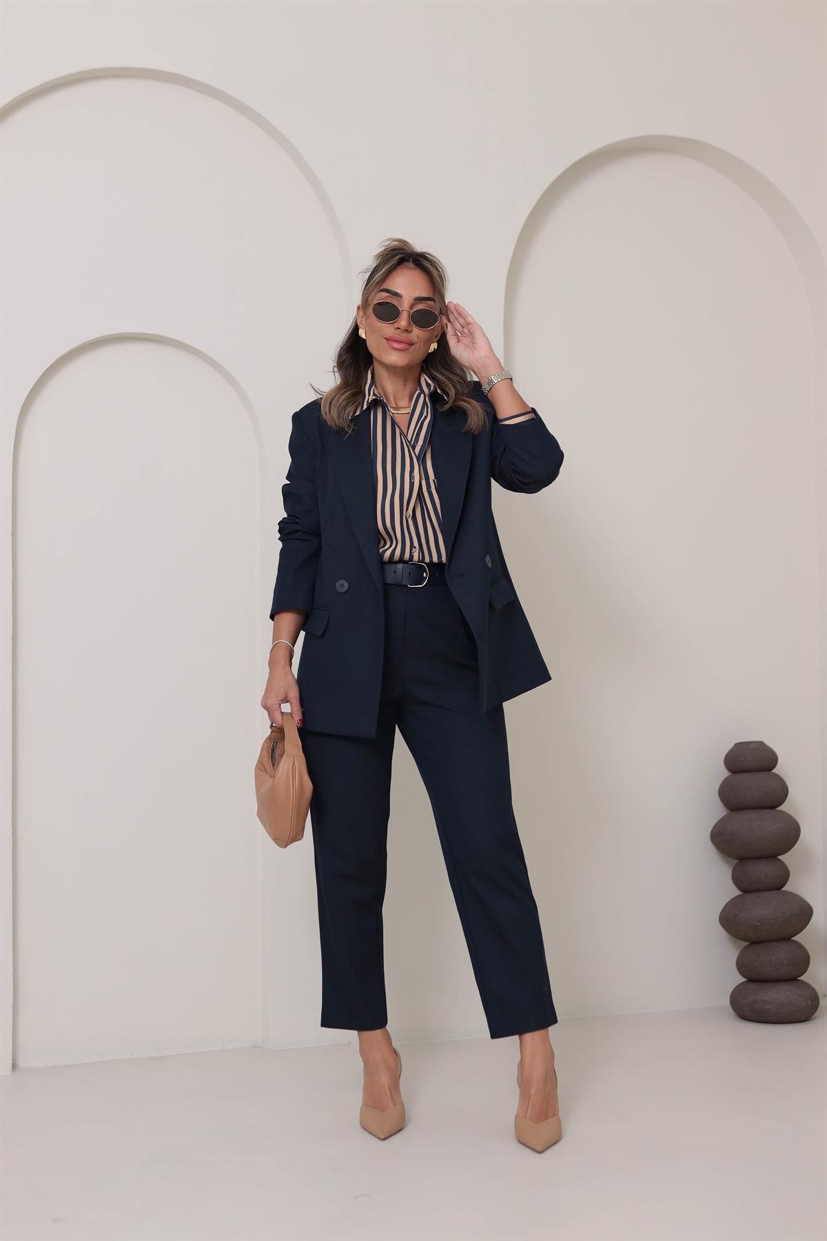 0751 Vatkalı Blazer Ceket LACİVERT