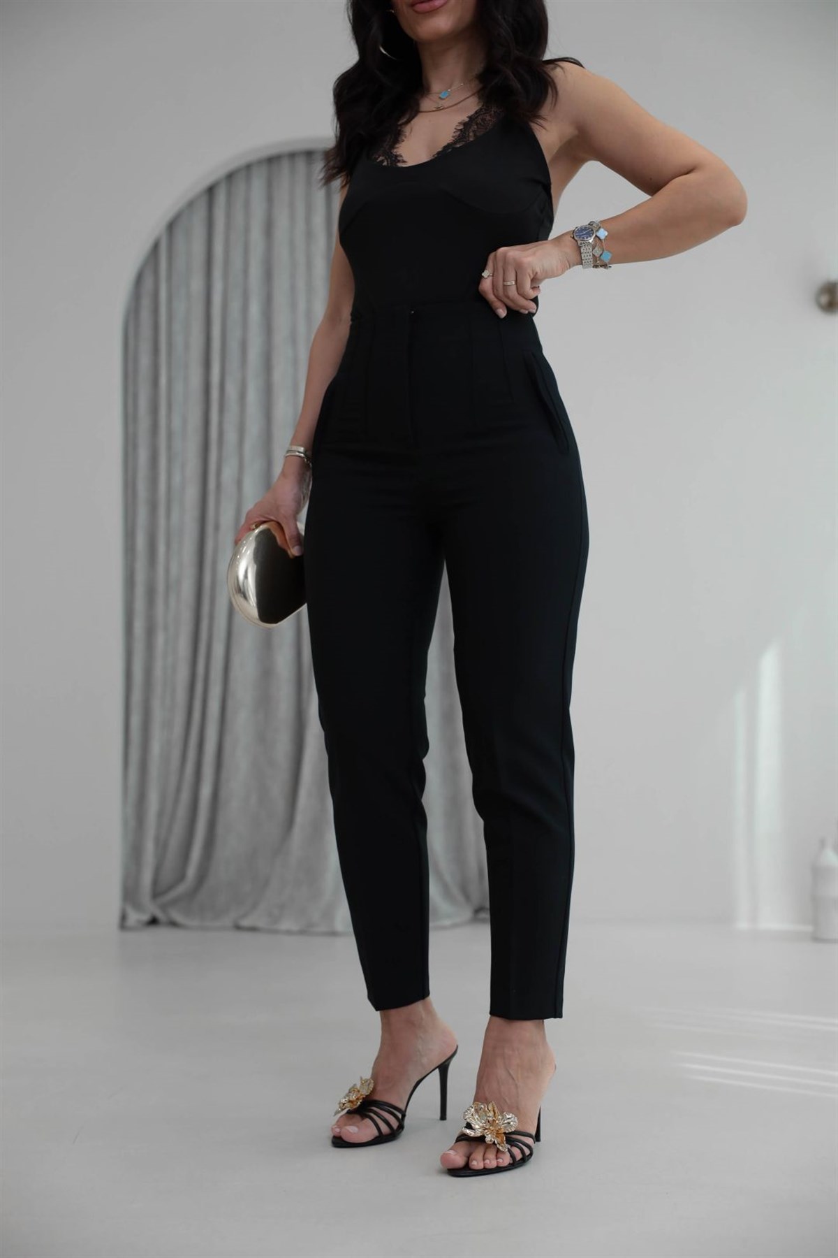 U5113-K Önü Flotalı Kumaş Pantolon SİYAH