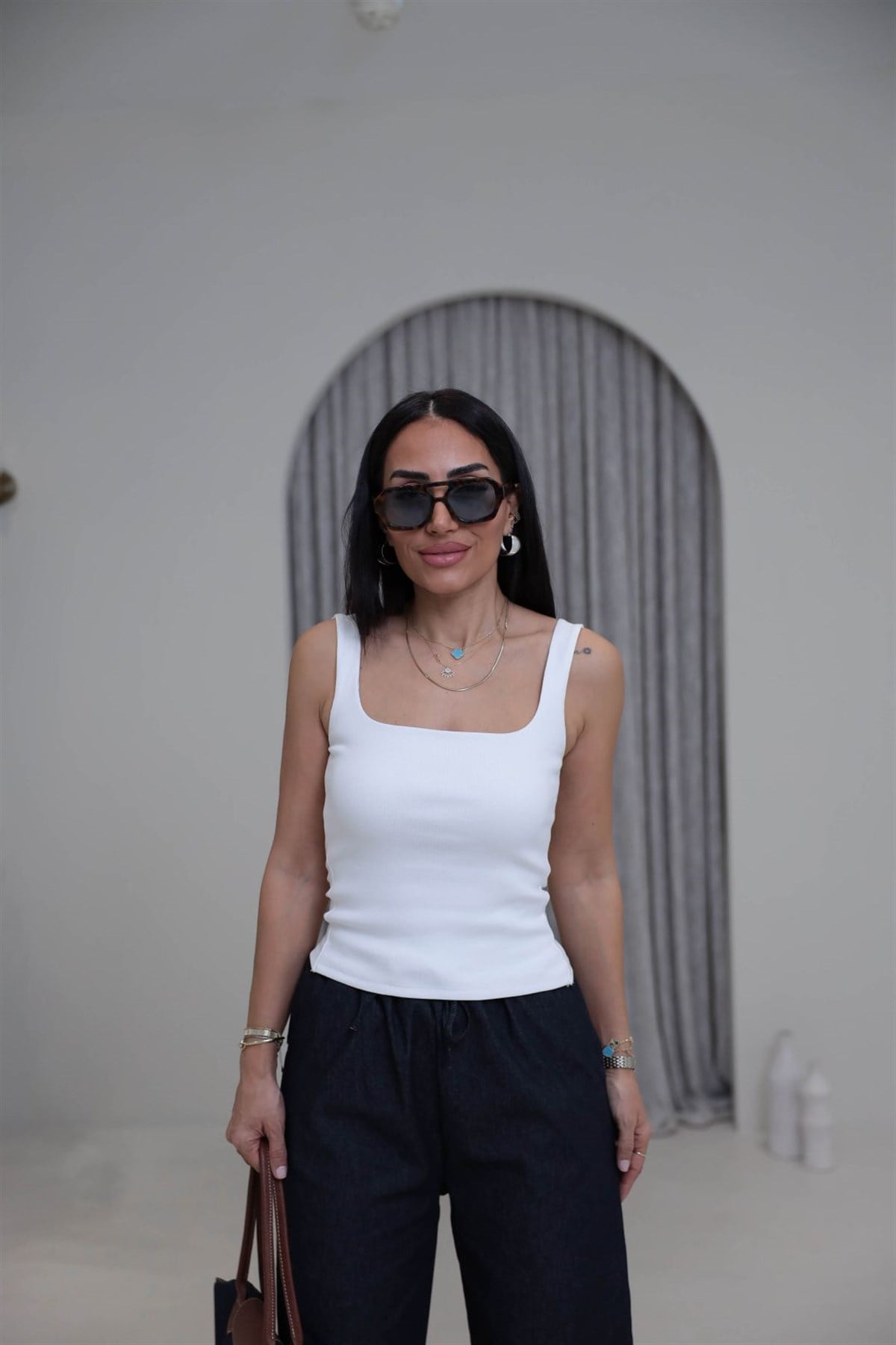 1057 Önü Çift Kat Pamuklu Askılı Atlet BEYAZ