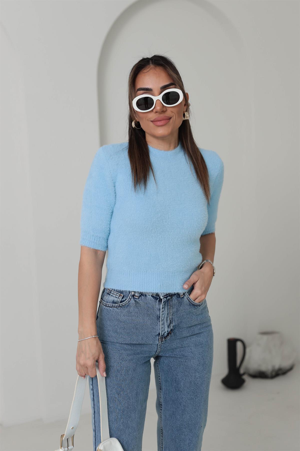 4231 Kısa Kol Yumuşak Dokulu Kazak BEBE MAVİ