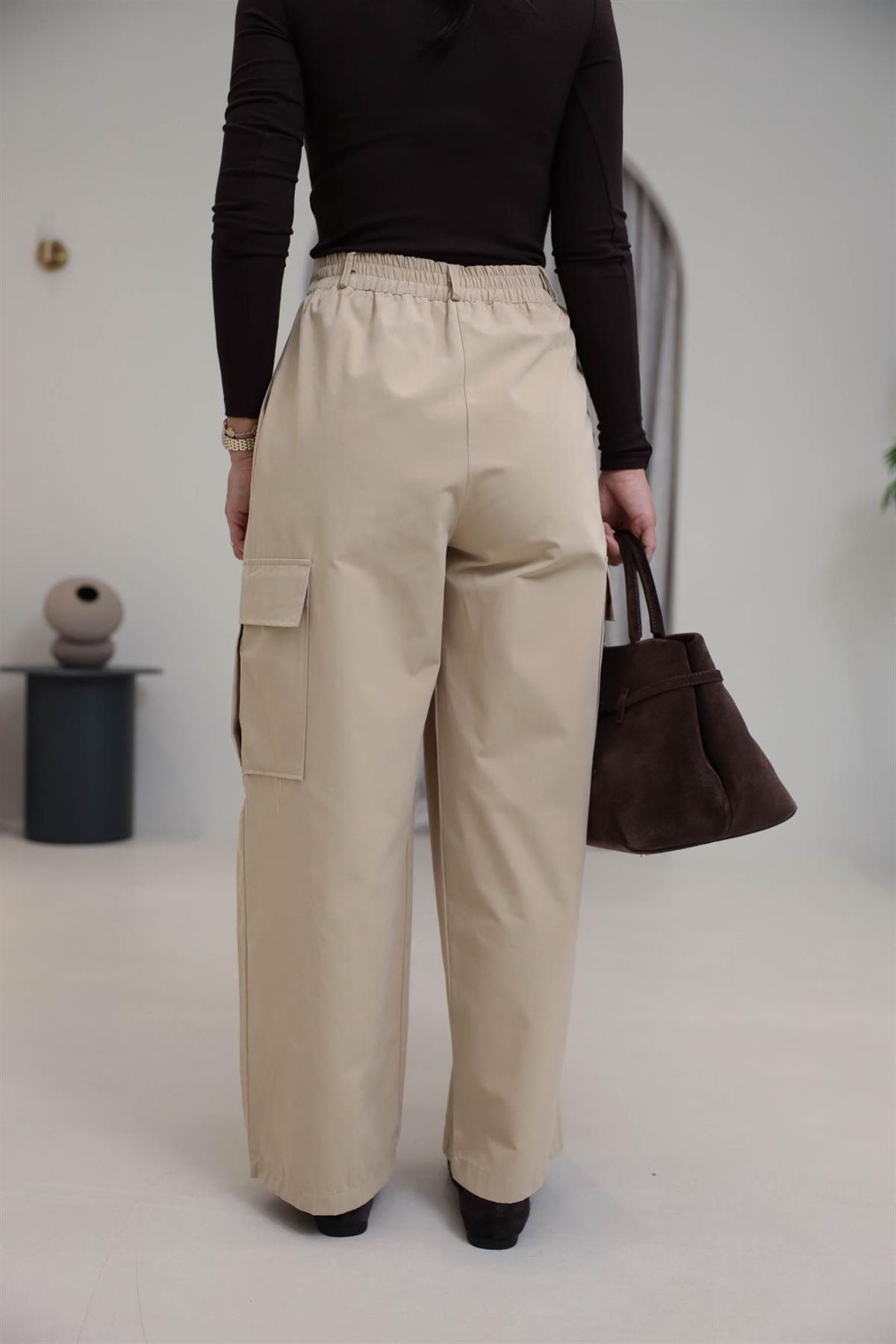 0025 Arka Bel Lastikli Kargo Cepli Pantolon BEJ