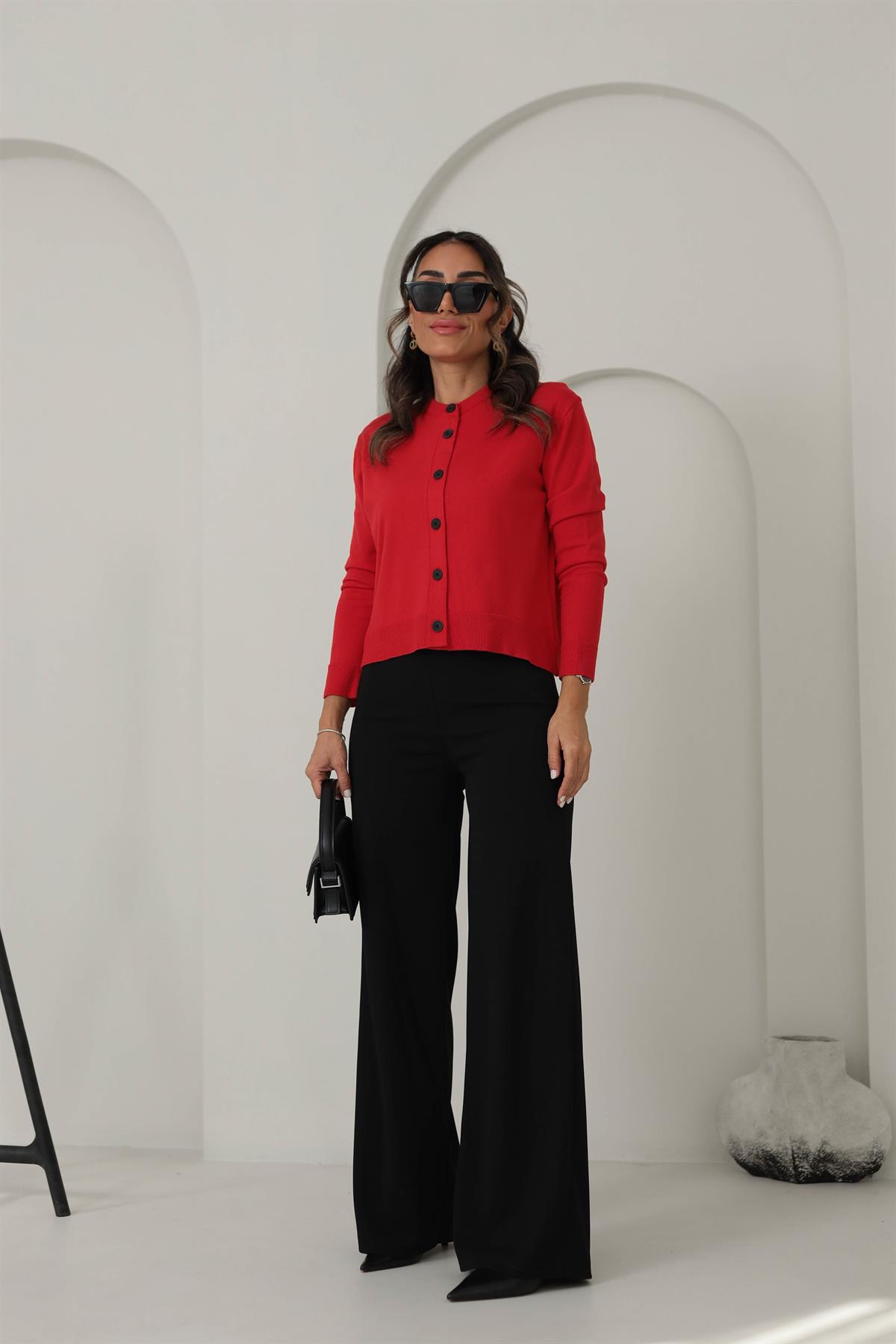 24058 Massi İpek Triko Düğmeli Hırka KIRMIZI