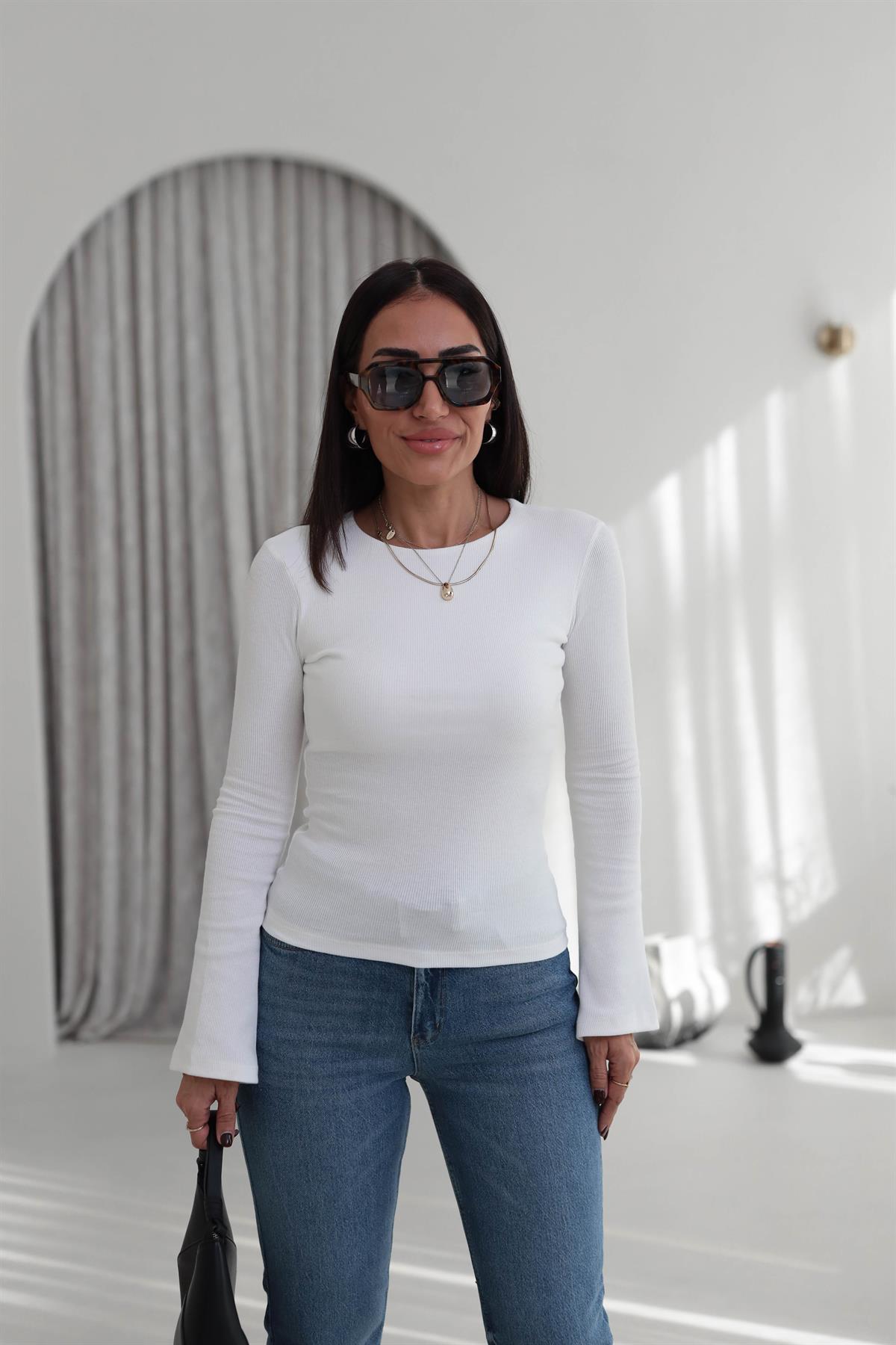 5243 İspanyol Kol Kaşkorse Bluz EKRU