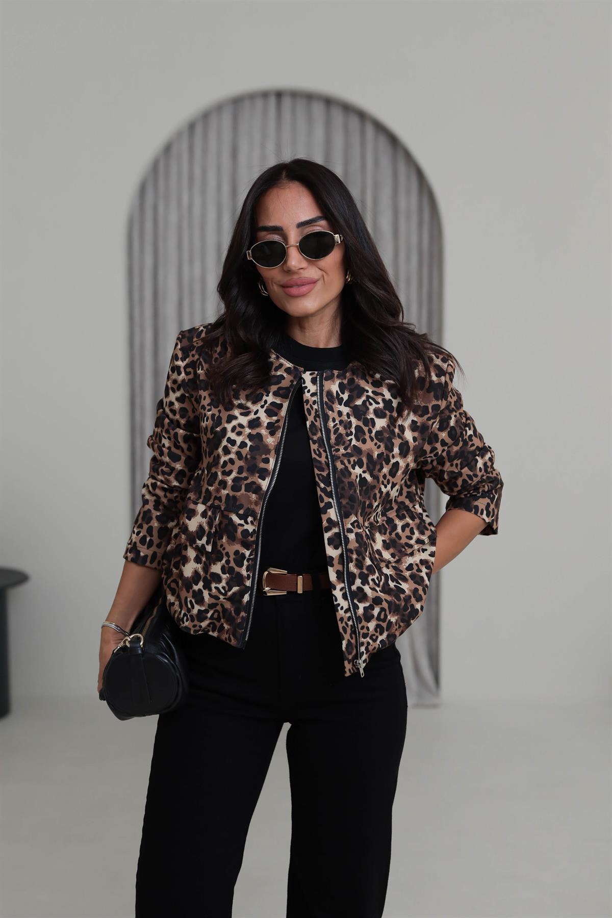 5523 Leopar Desen Fermuarlı Bomber LEOPAR