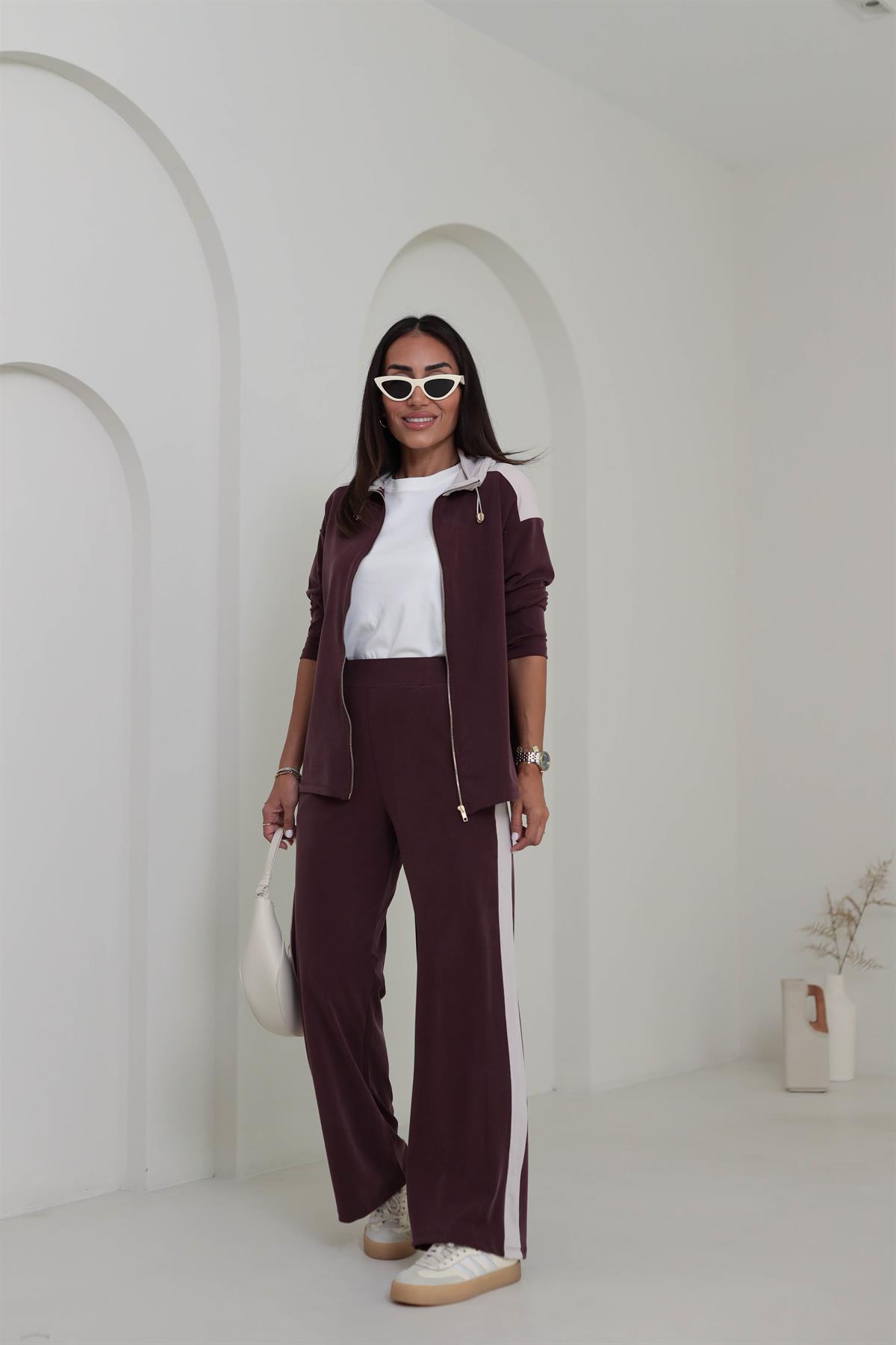 2003 Garnili Fermuarlı Kapşonlu Pike Modal Takım BORDO