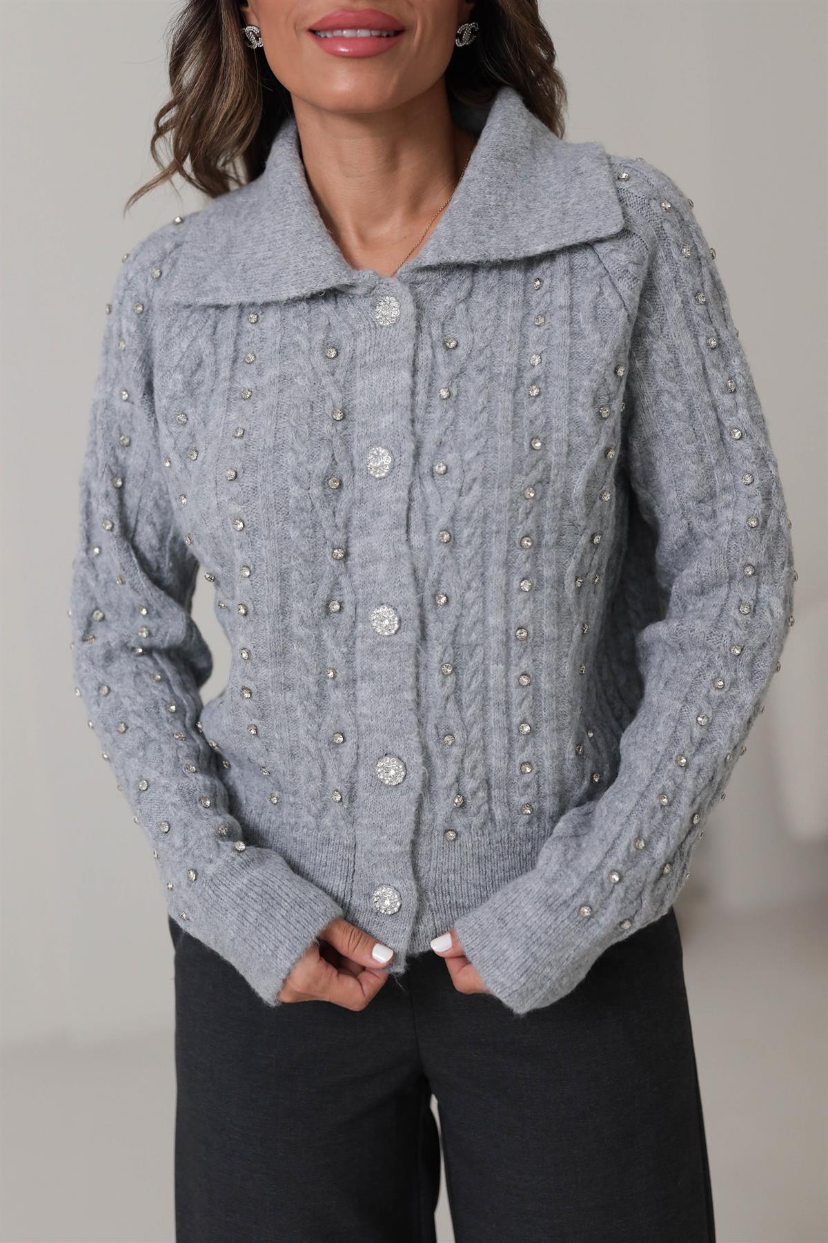 020 Taş İşlemeli Saç Örgülü Hırka