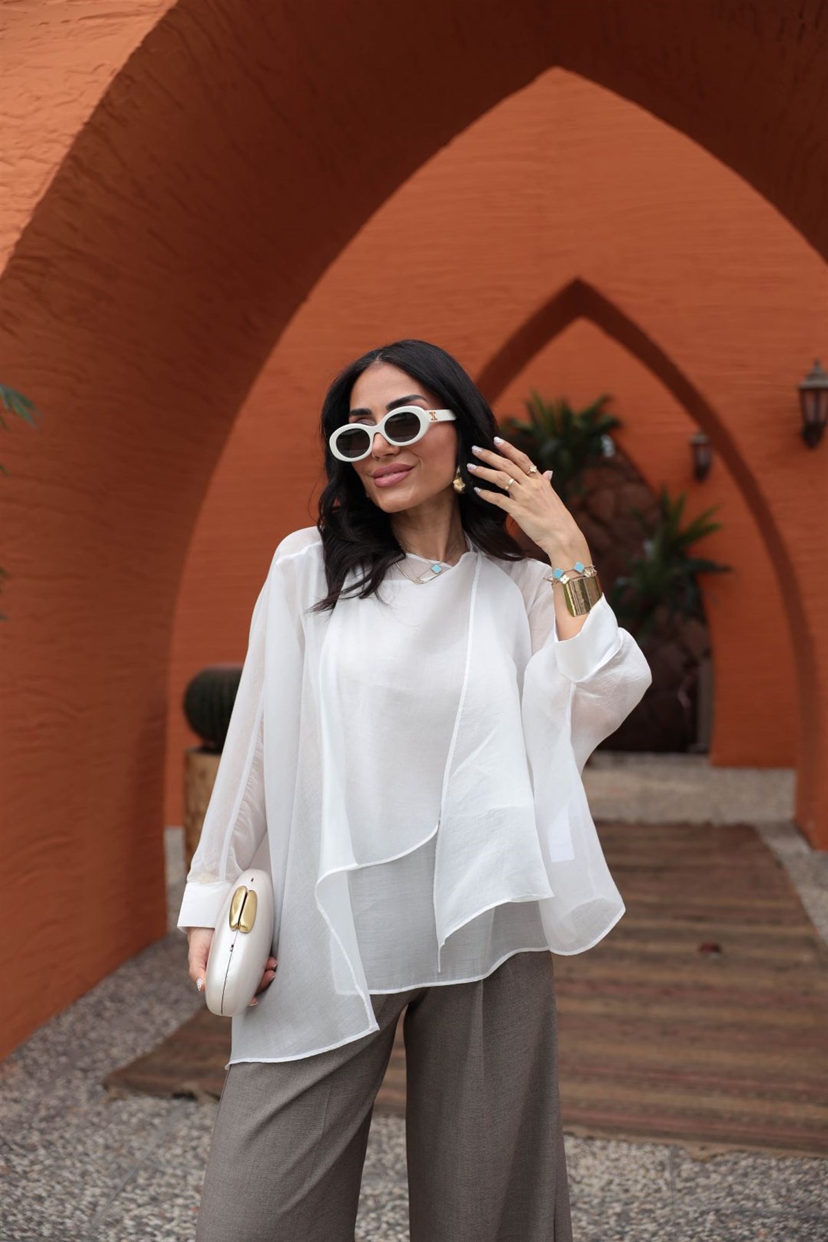 5026 Uçuşan Pelerin Bluz BEYAZ