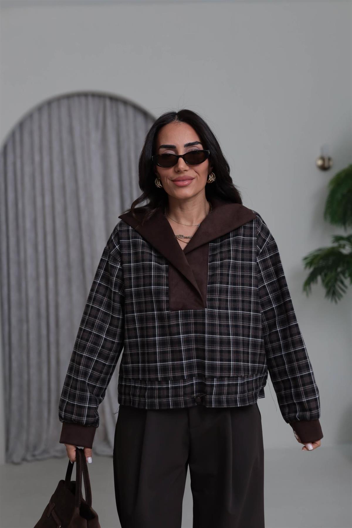 6905 Süet Garnili Sweatshirt ACI KAHVE