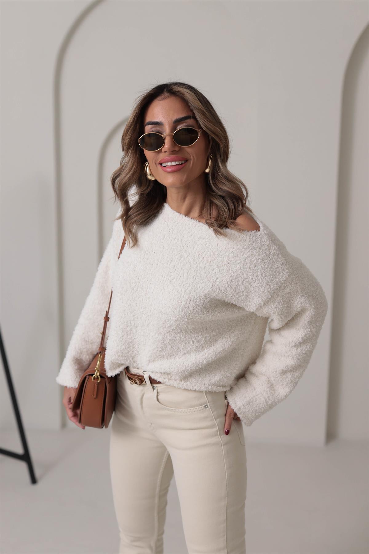 4535 Kayık Yaka Yumoş Kazak EKRU