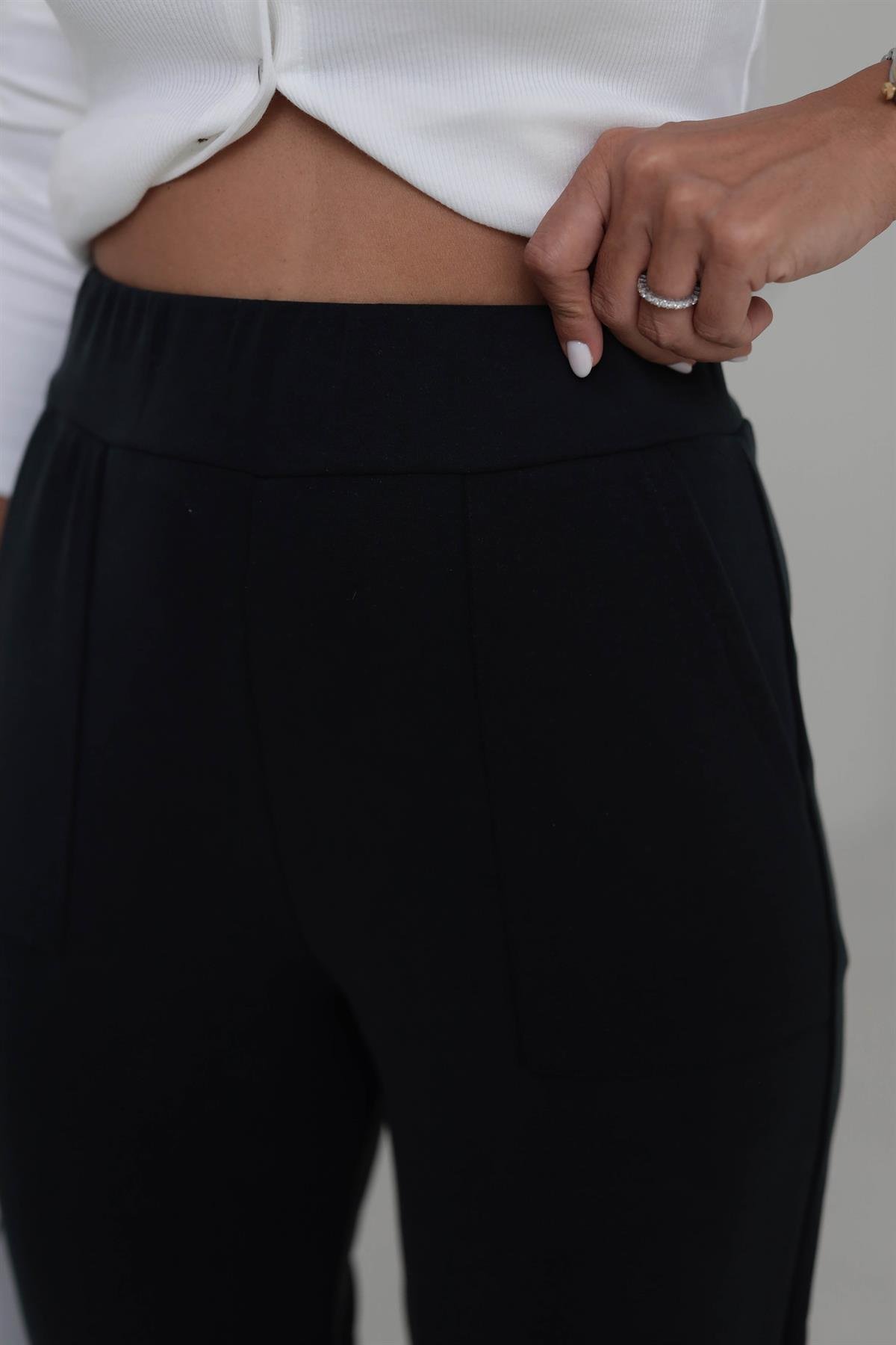 4591 Paçası Düğme Detaylı Cepli Modal Pantolon SİYAH