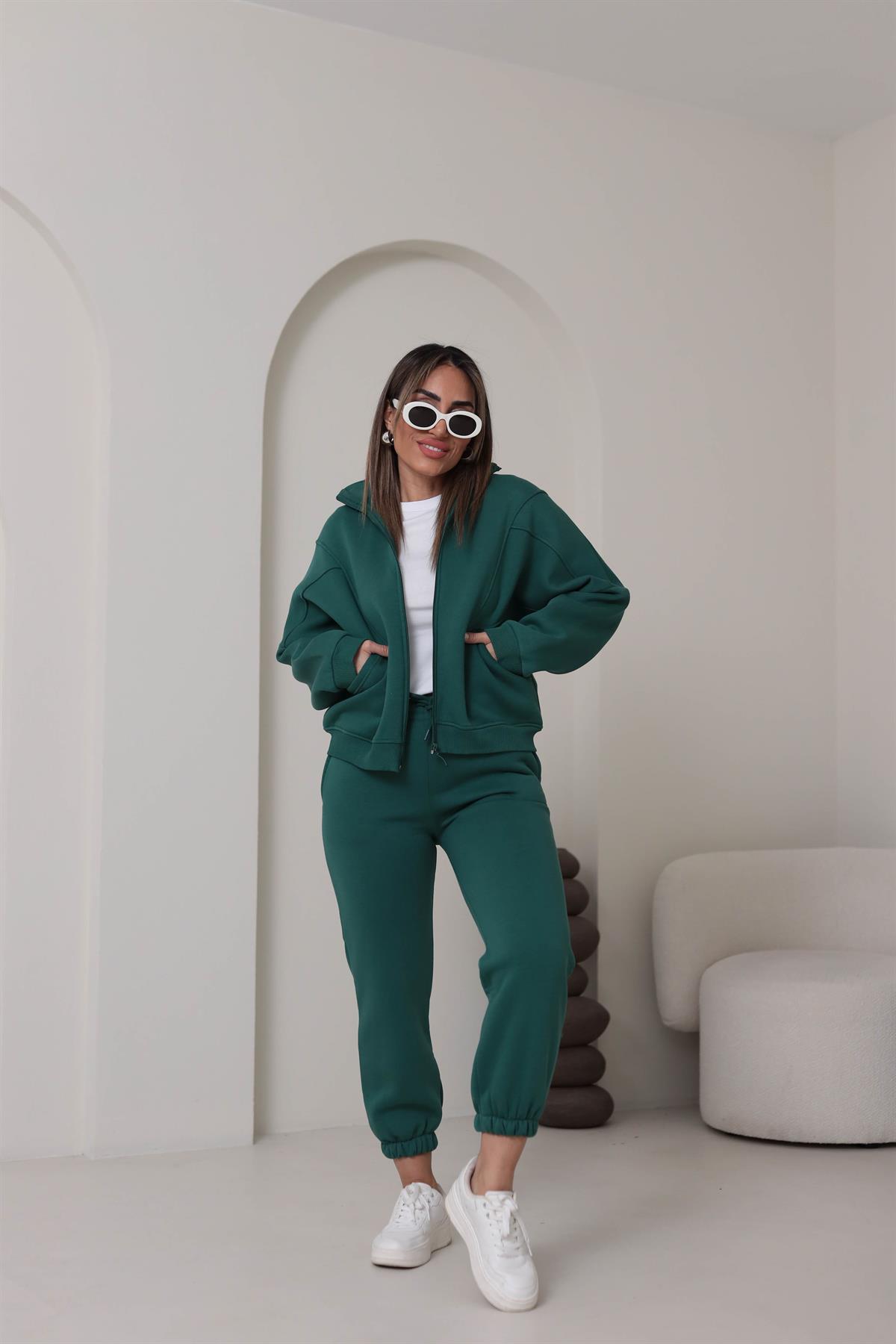 Fermuarlı 3iplik Şardonlu Takım YEŞİL