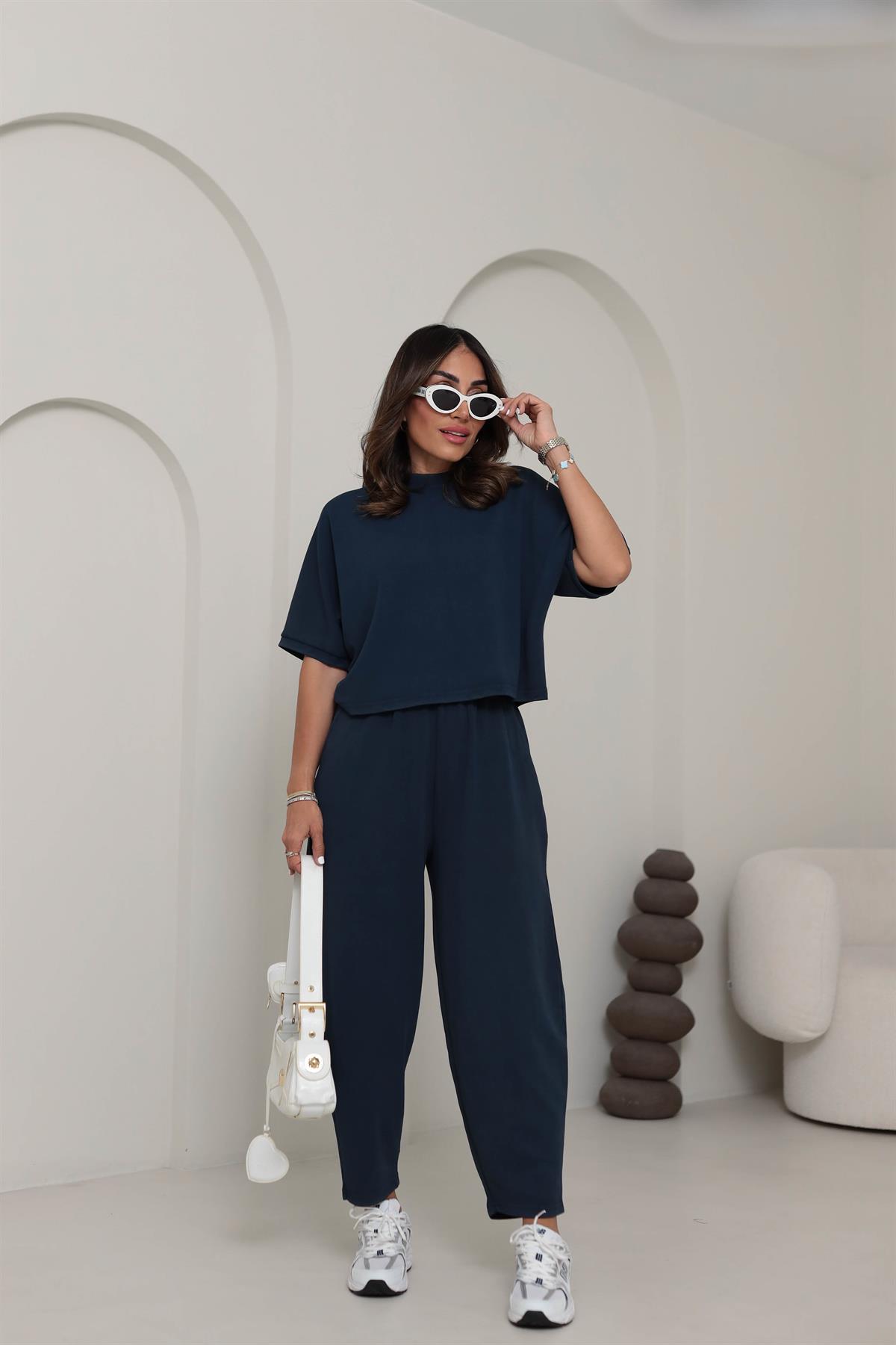 8559 Modal Kumaş Dökümlü Takım LACİVERT