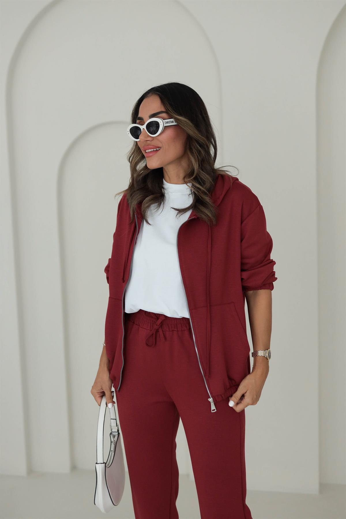 0091 Bel Lastikli Modal Kumaş Takım BORDO