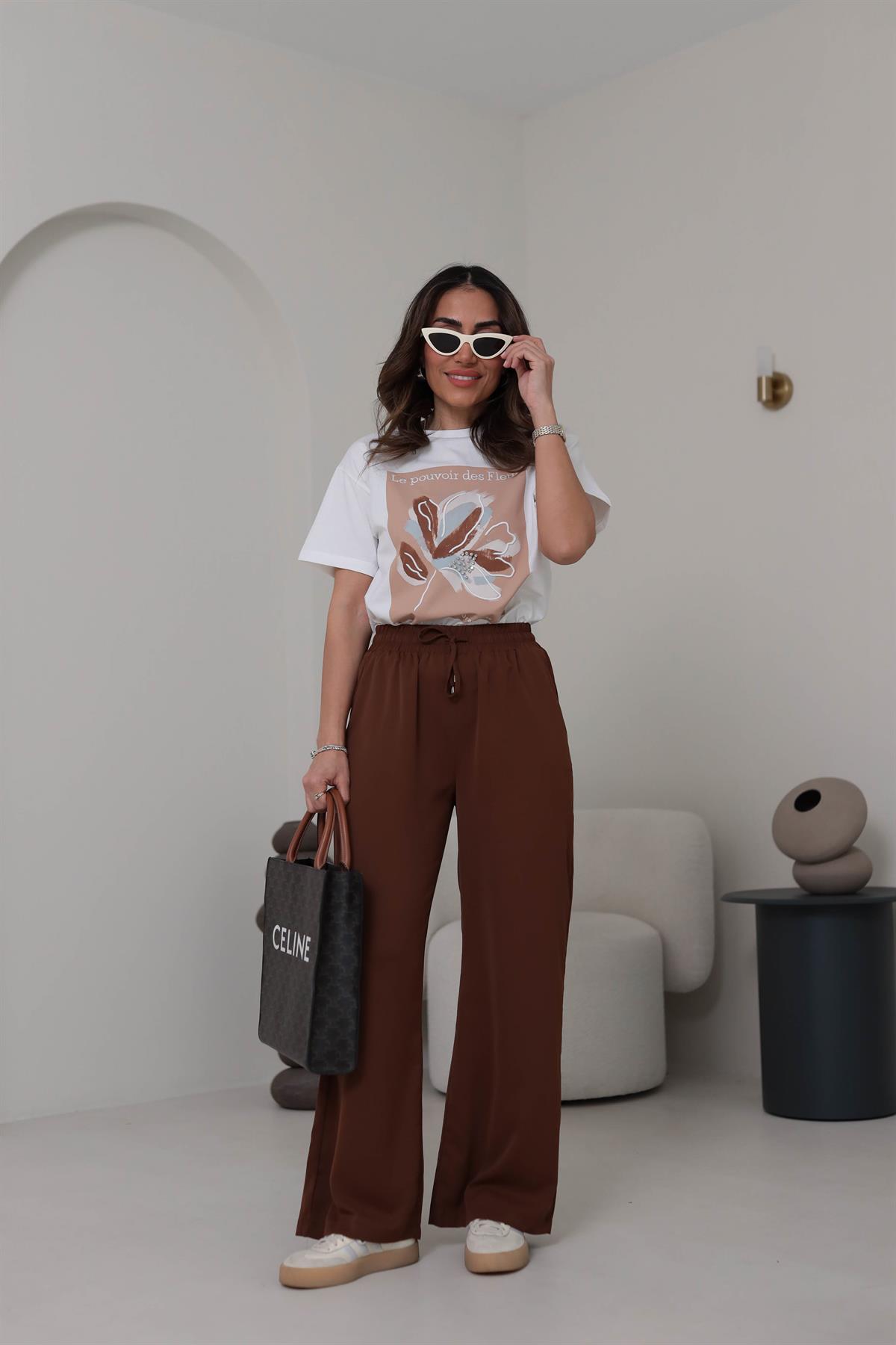 0858 Bel Lastikli Döküm Palazzo Pantolon KAHVE