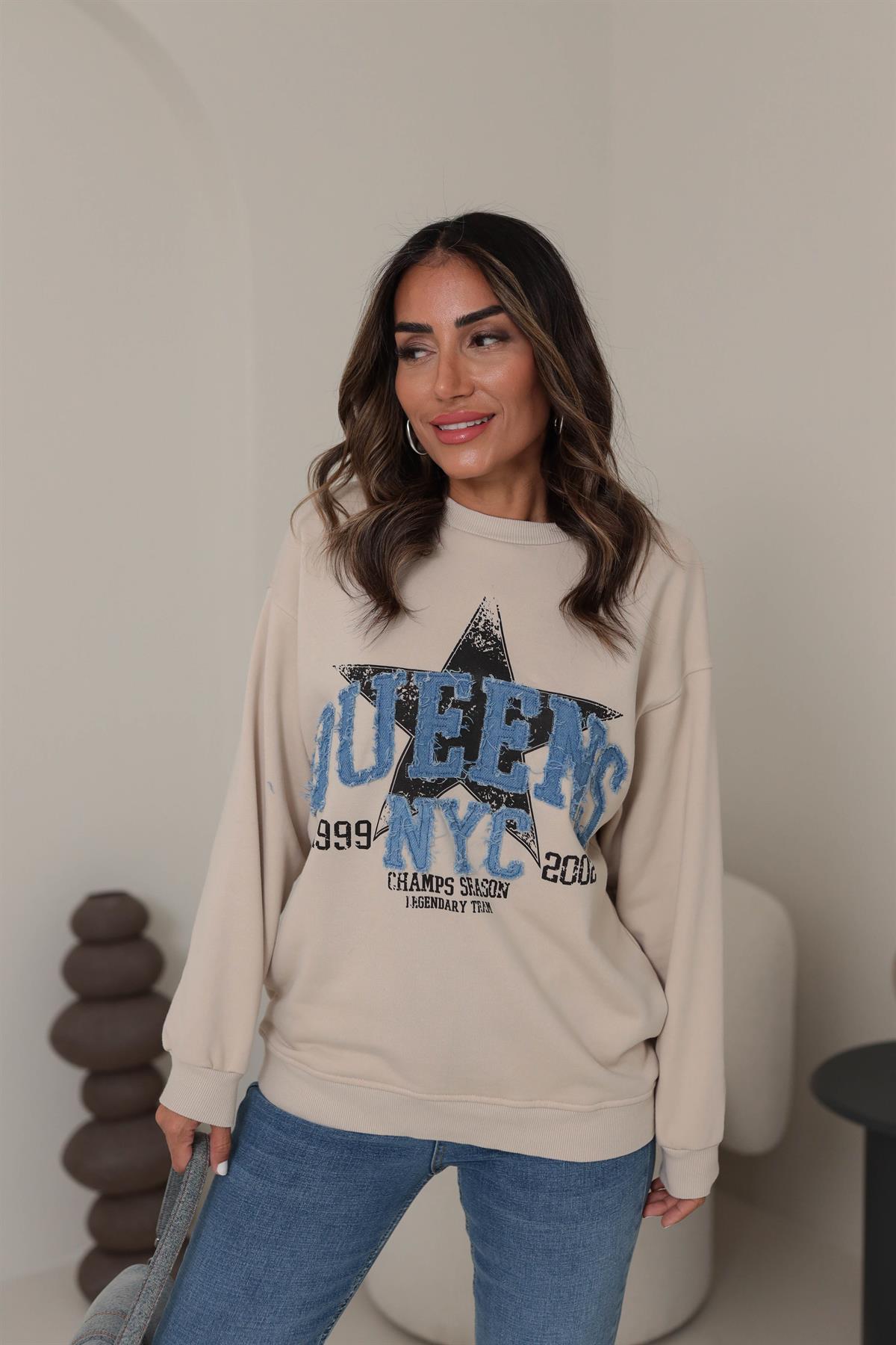 5545 Queens Yazılı İşlemeli Sweatshirt
