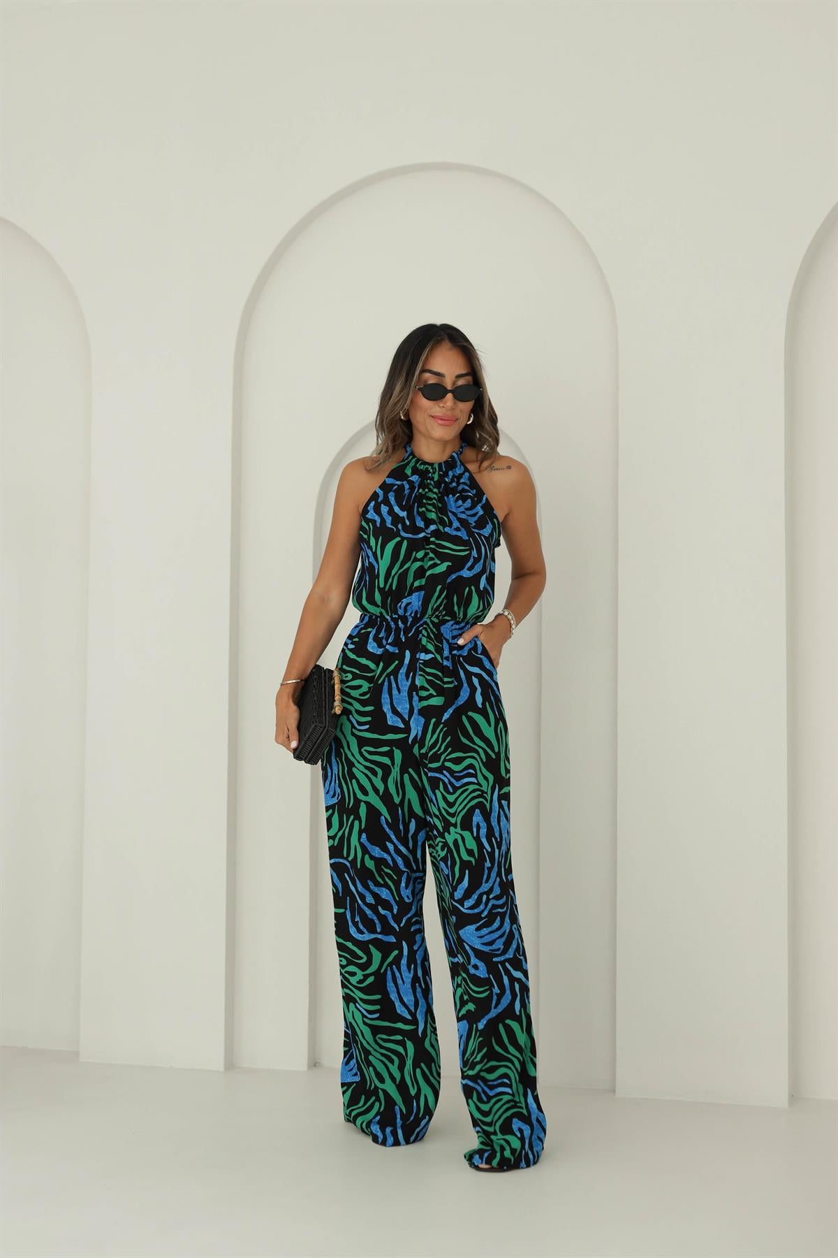 9187 Desenli Beli Lastikli Tulum