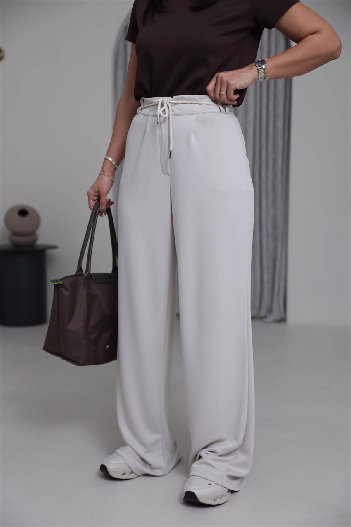 8009 Bel Lastikli İp Kemerli Oys Modal Pantolon BEJ