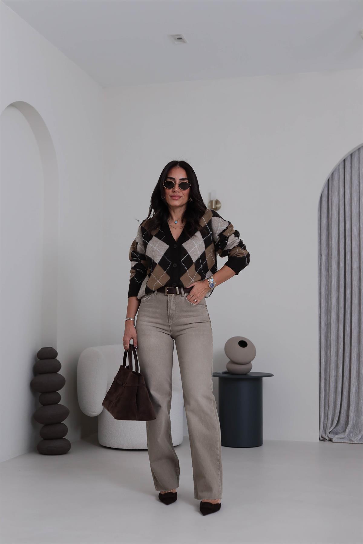 Za Yüksek Bel Palazzo Jean Taşlamalı Bej