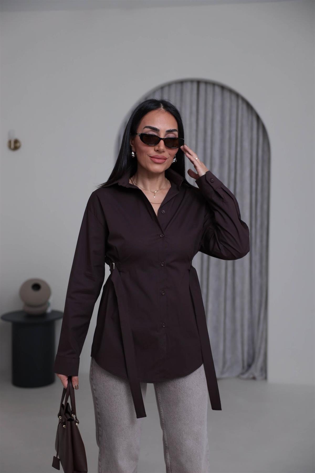 7176 Beli Kemer Detaylı Gömlek ACI KAHVE