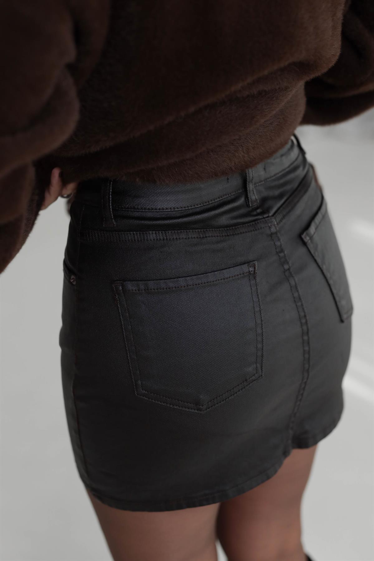 1676 Za Mumlu Mini Etek ACI KAHVE