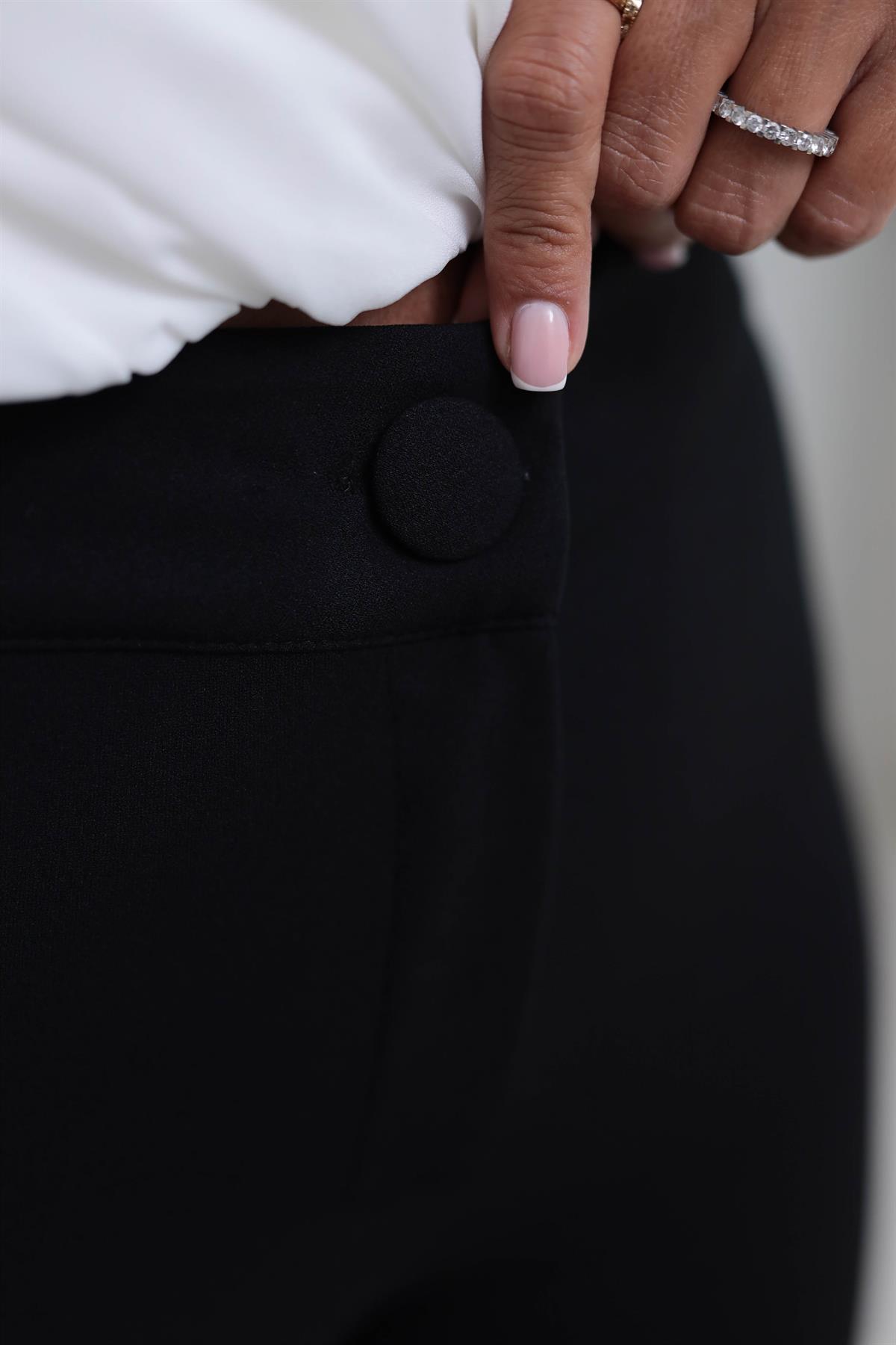 9029 İspanyol Paça Likralı Geniş Kemerli Pantolon SİYAH